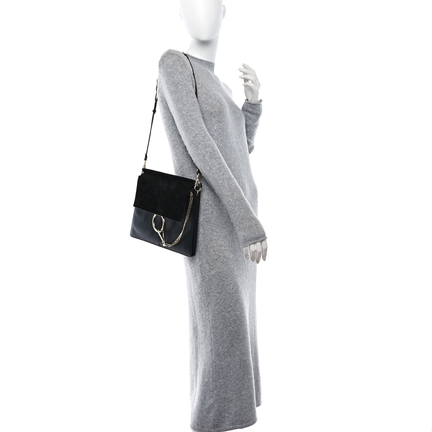 Suede Calfskin Medium Faye Shoulder Bag Black