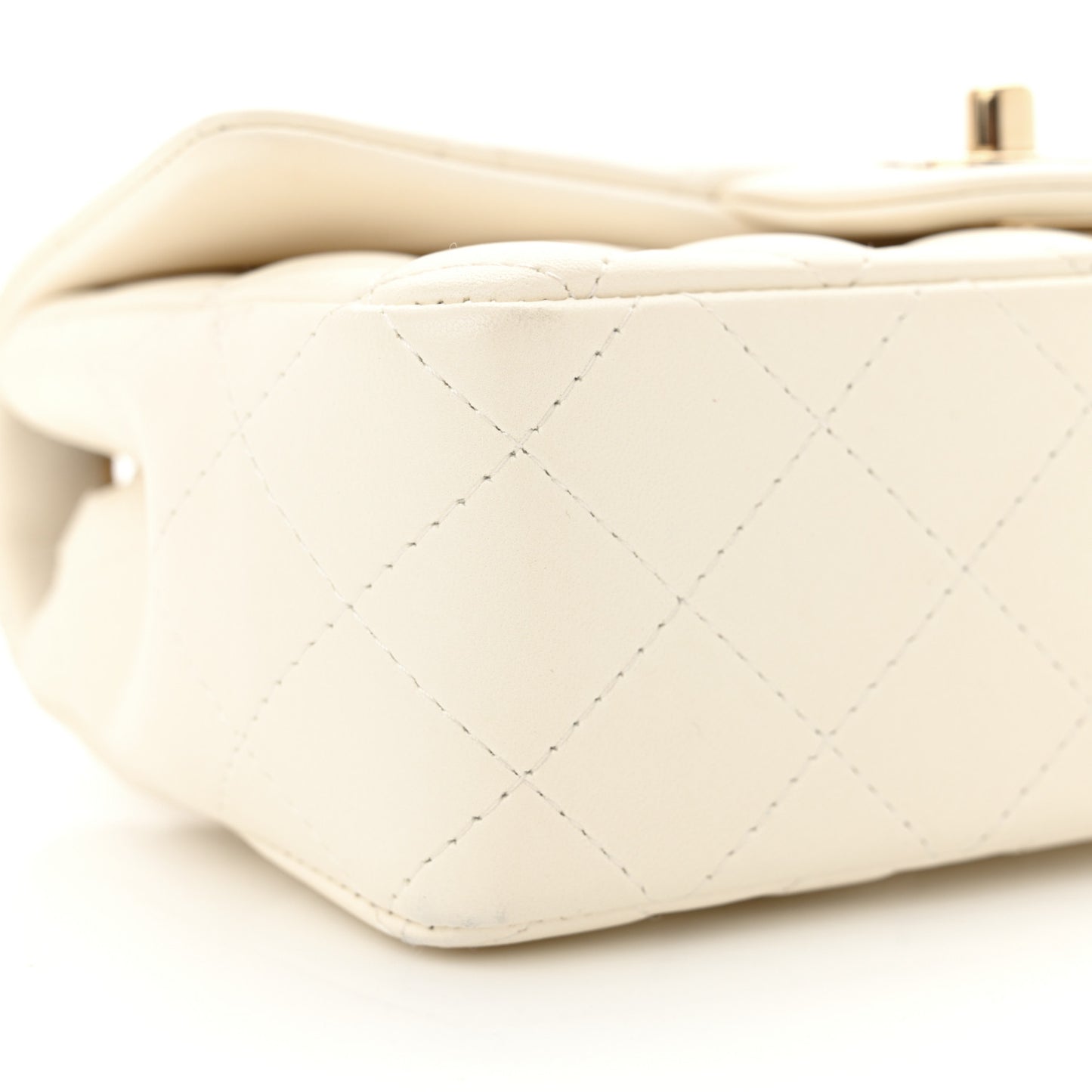 Lambskin Quilted Mini Rectangular Flap White