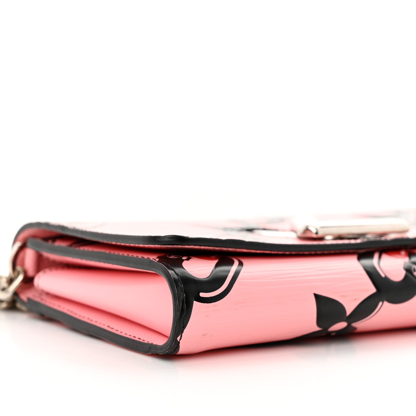Epi Chain Flower Print Twist Chain Wallet Pink