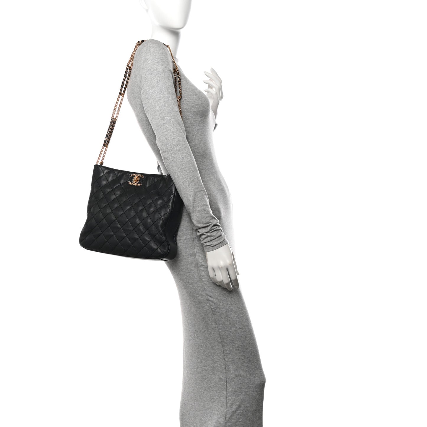 Lambskin Quilted CC Chain Link Hobo Black