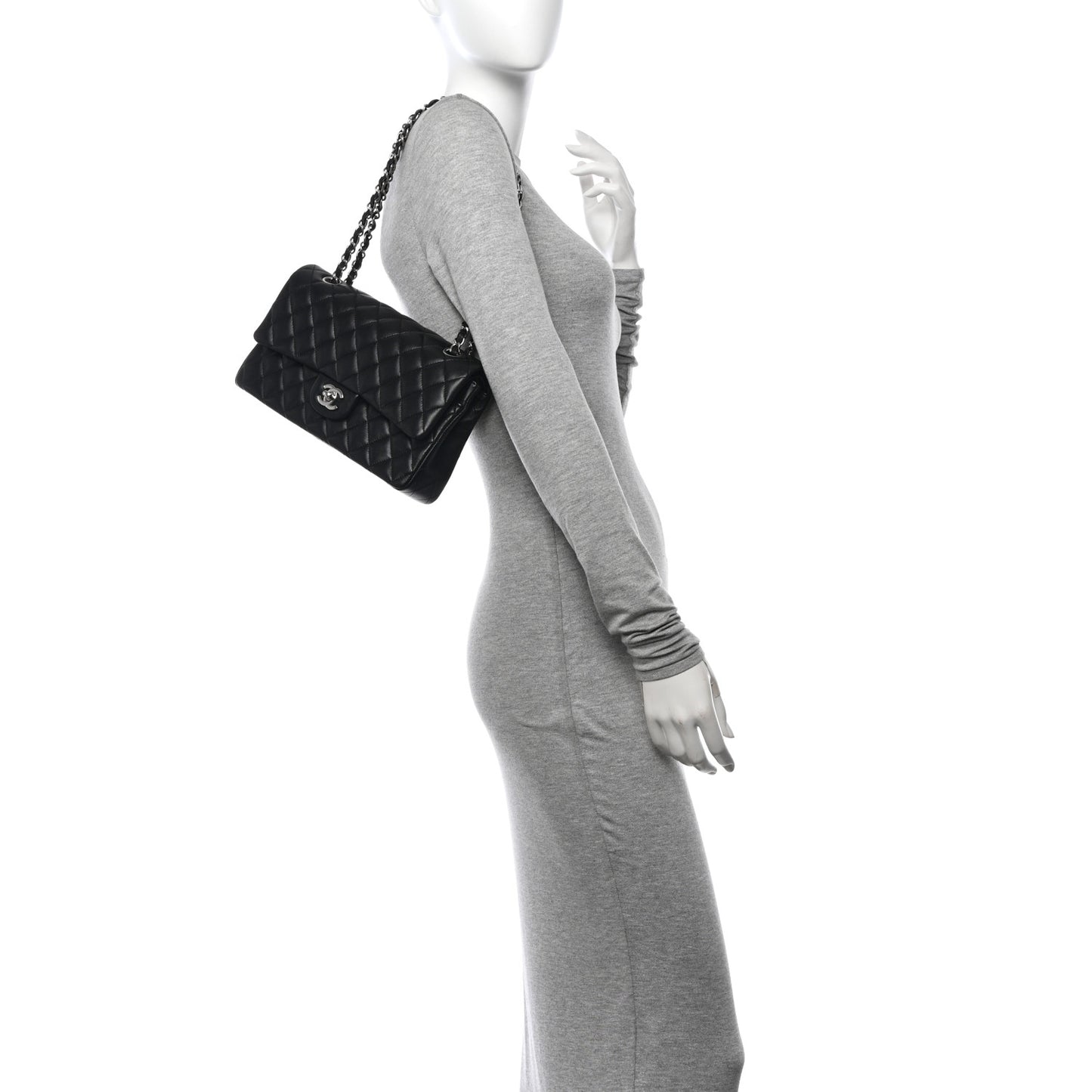 Lambskin Quilted Medium Double Flap Black