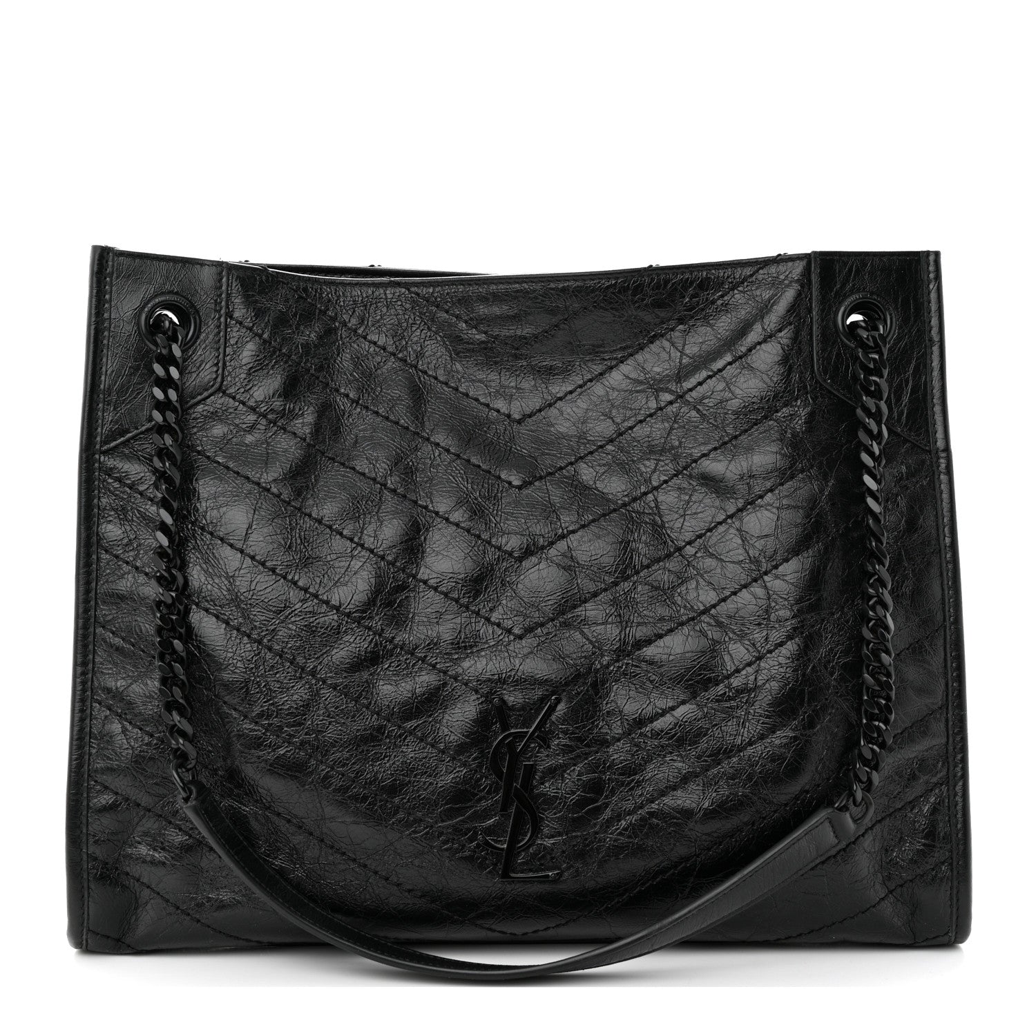 Saint Laurent Crinkled Calfskin Matelasse Monogram Medium Niki Shopper Tote Black 1 of 14