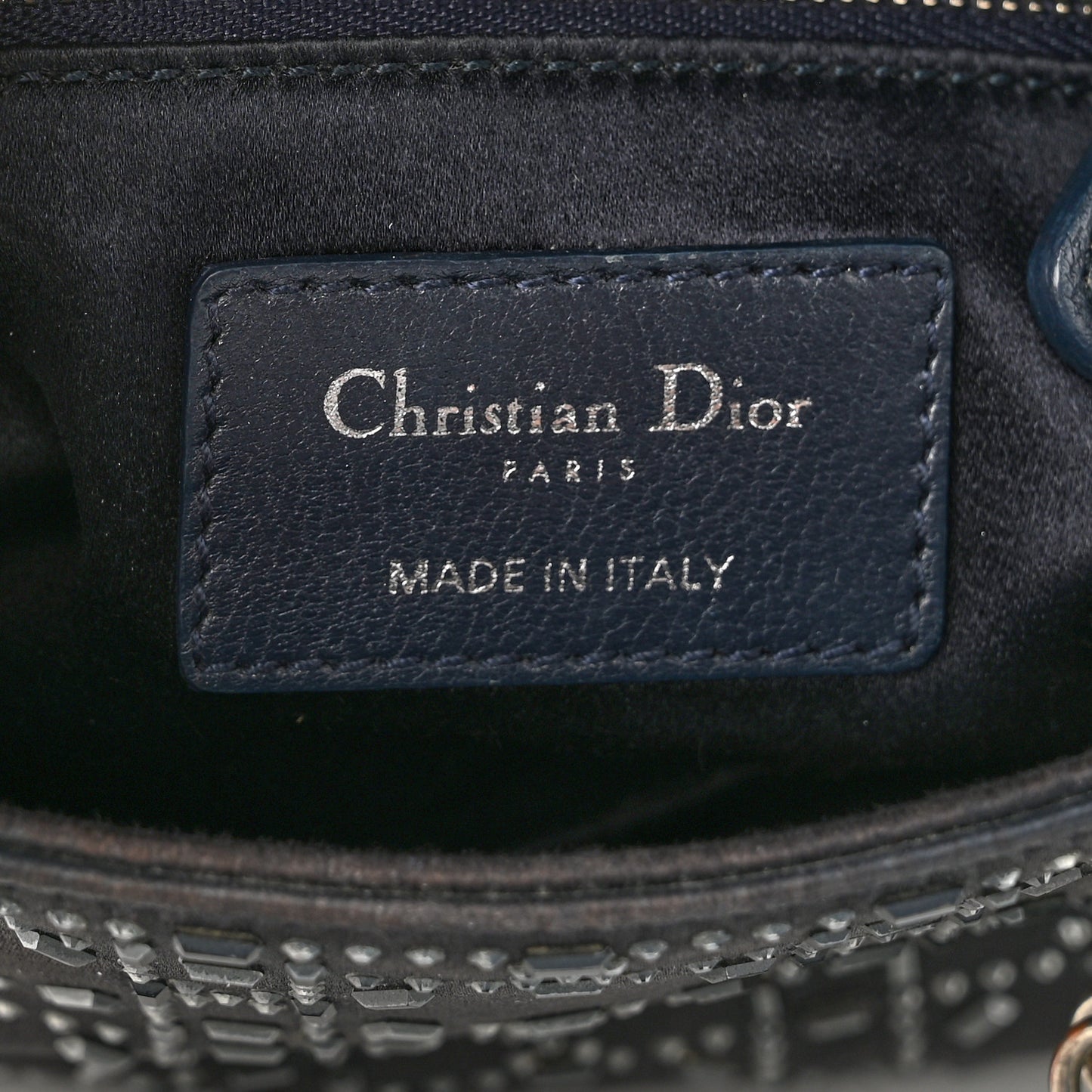 Satin Crystal Cannage Mini Lady Dior Navy
