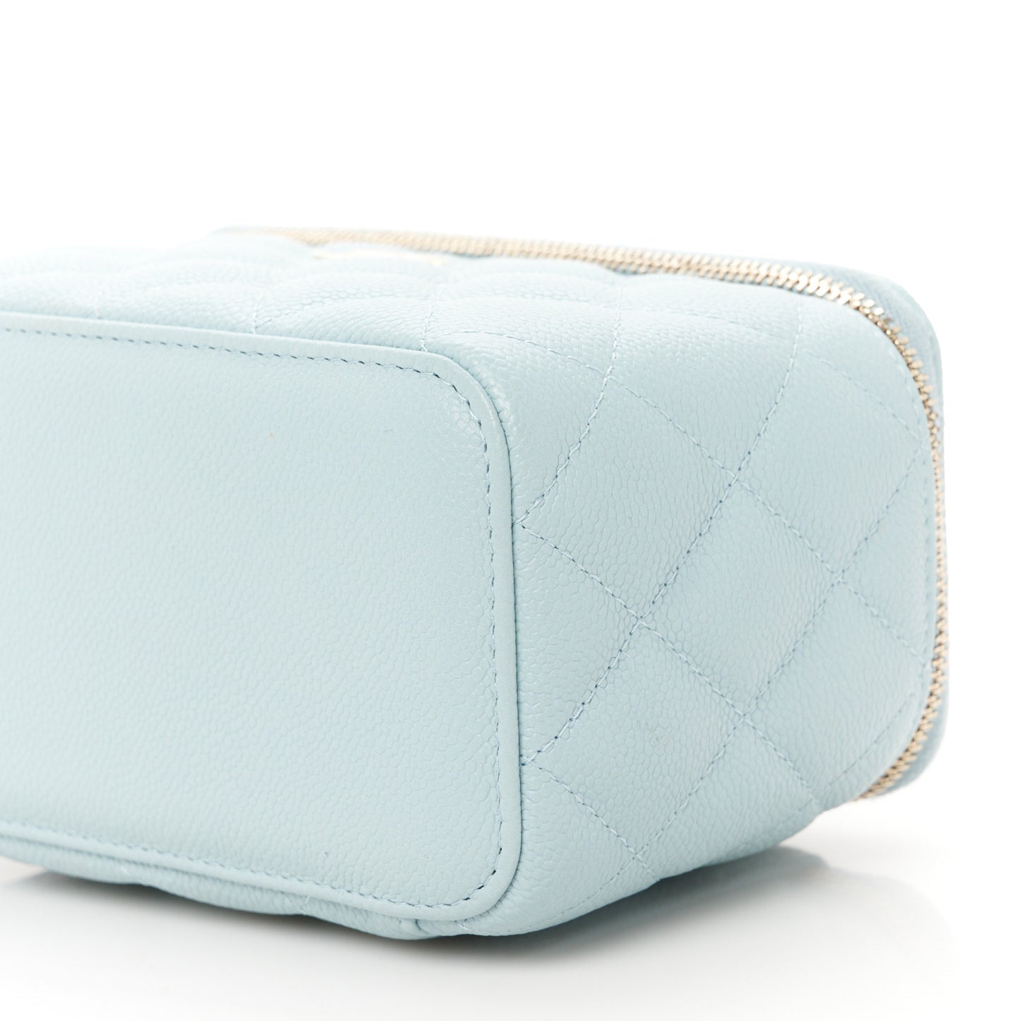 Caviar Quilted Small Tiny CC Vanity Case With Chain Light Blue