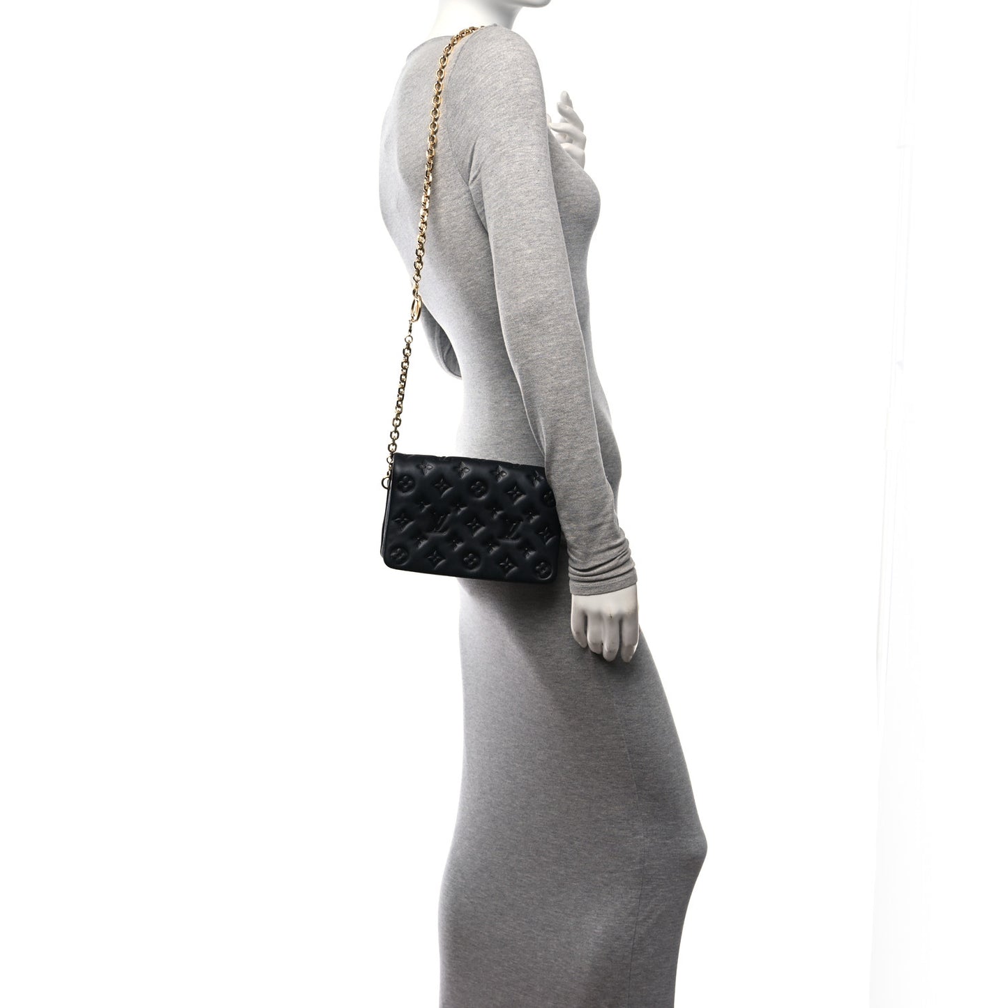Lambskin Embossed Monogram Pochette Coussin Black