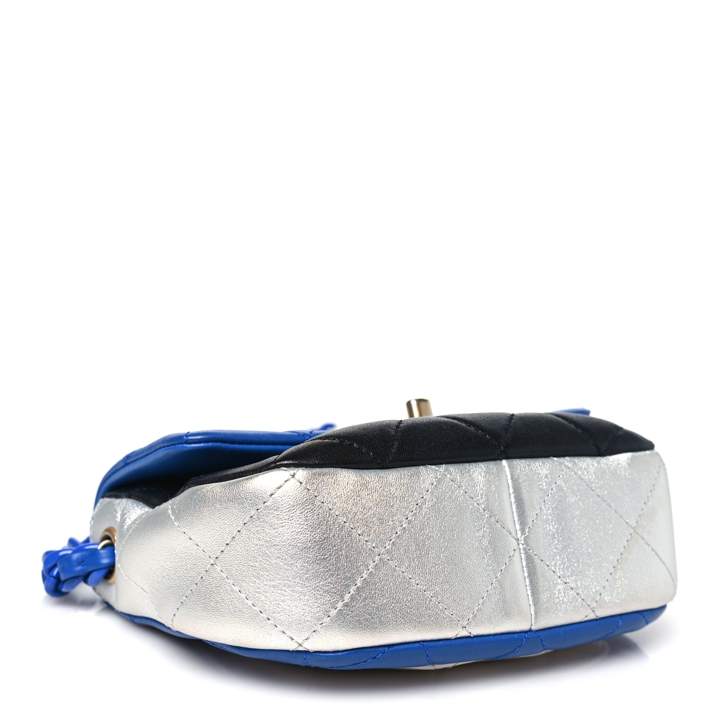 Lambskin Quilted Messenger Flap Blue Silver Black