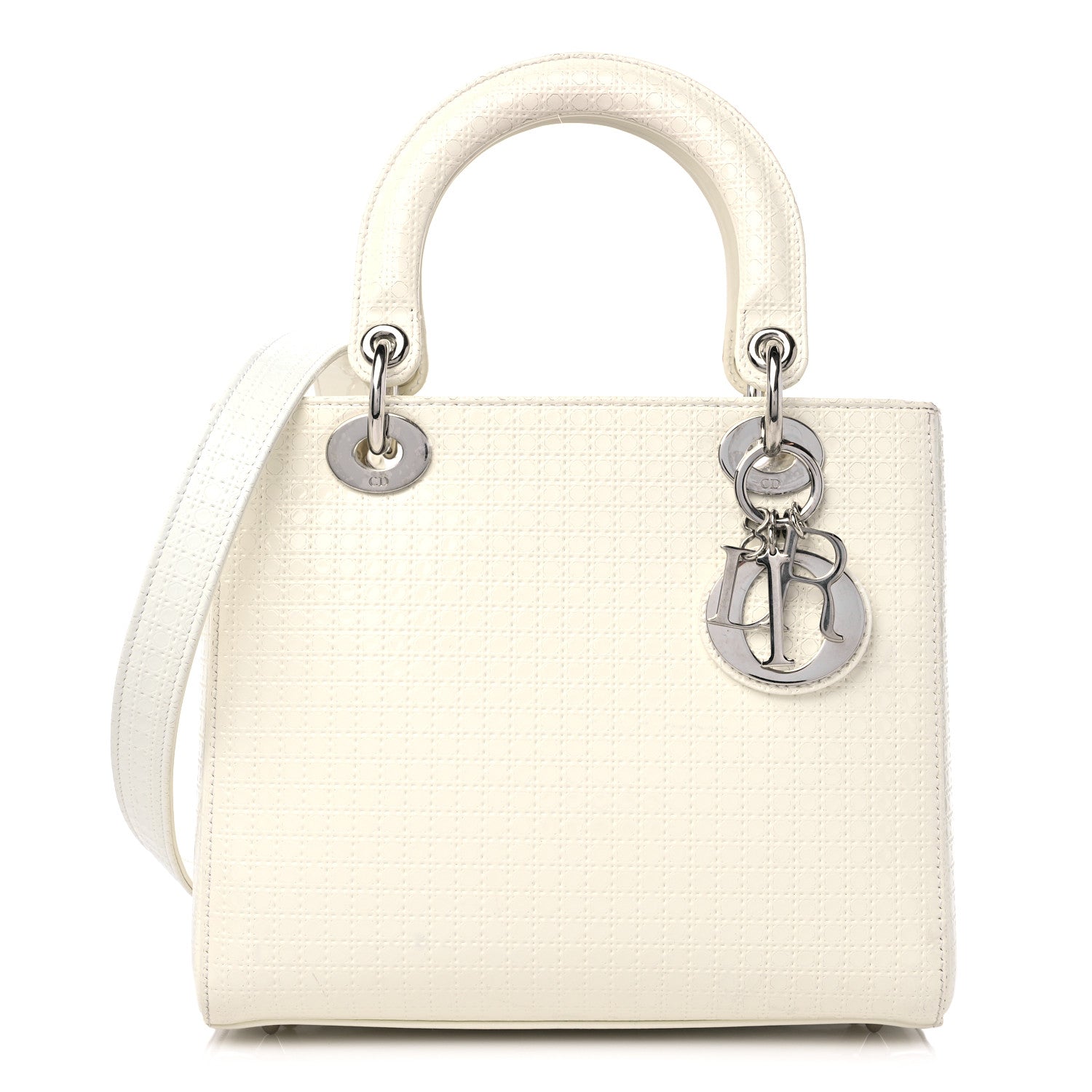 Christian Dior Patent Micro-Cannage Medium Lady Dior White 1271239