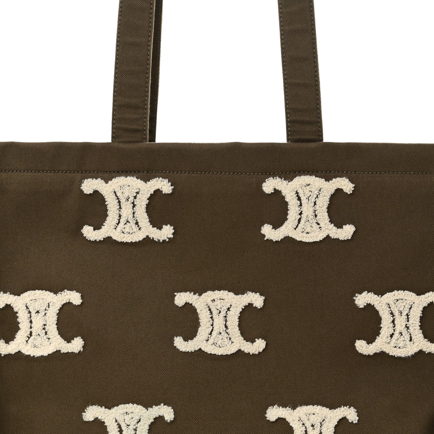 Canvas Calfskin Embroidered Triomphe Large Cabas Thais Khaki Tan