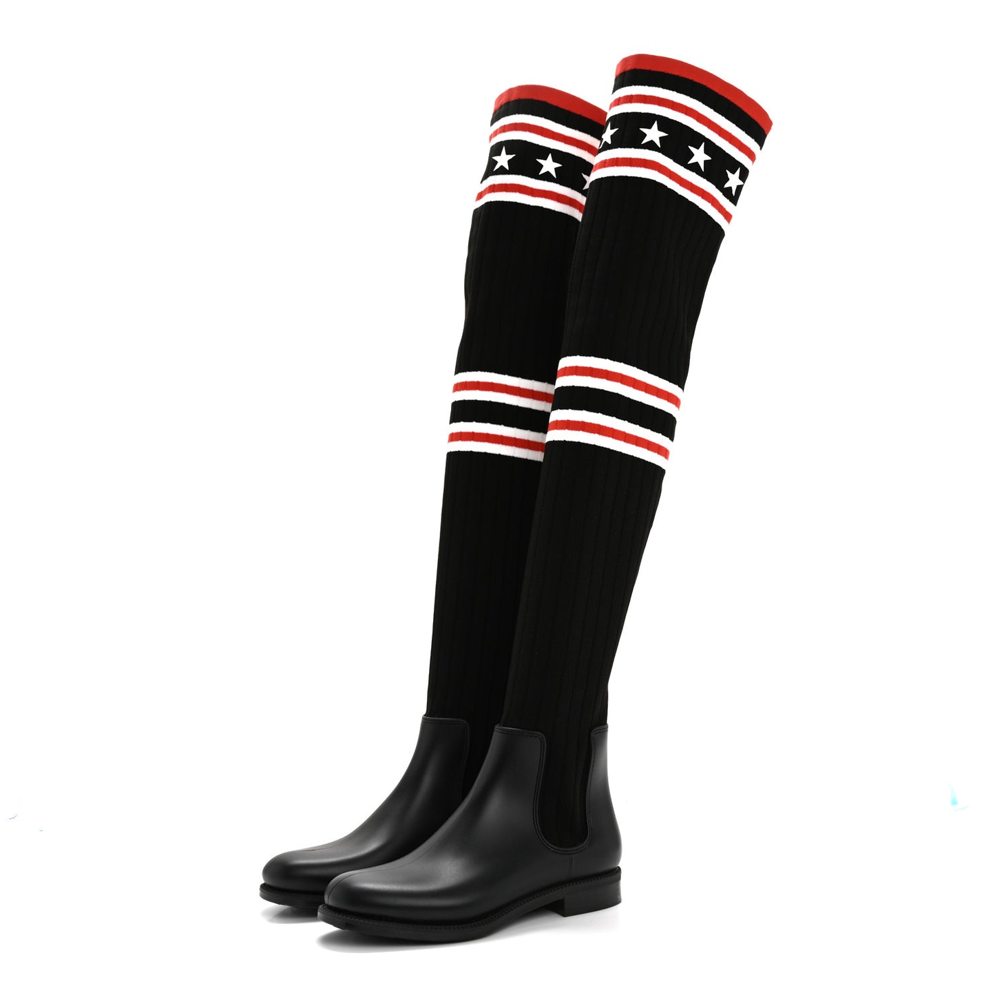 Knit Rubber Storm Over The Knee Boots 36 Black