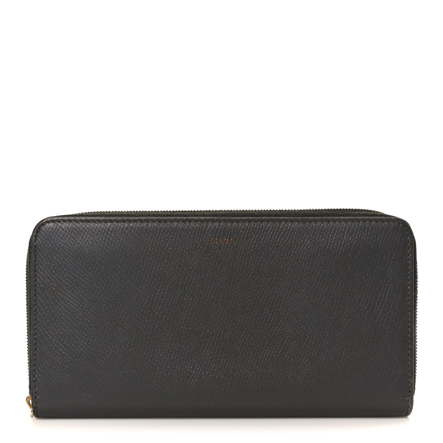 Celine Drummed Calfskin Large Zip Around Multifunction Wallet Grey