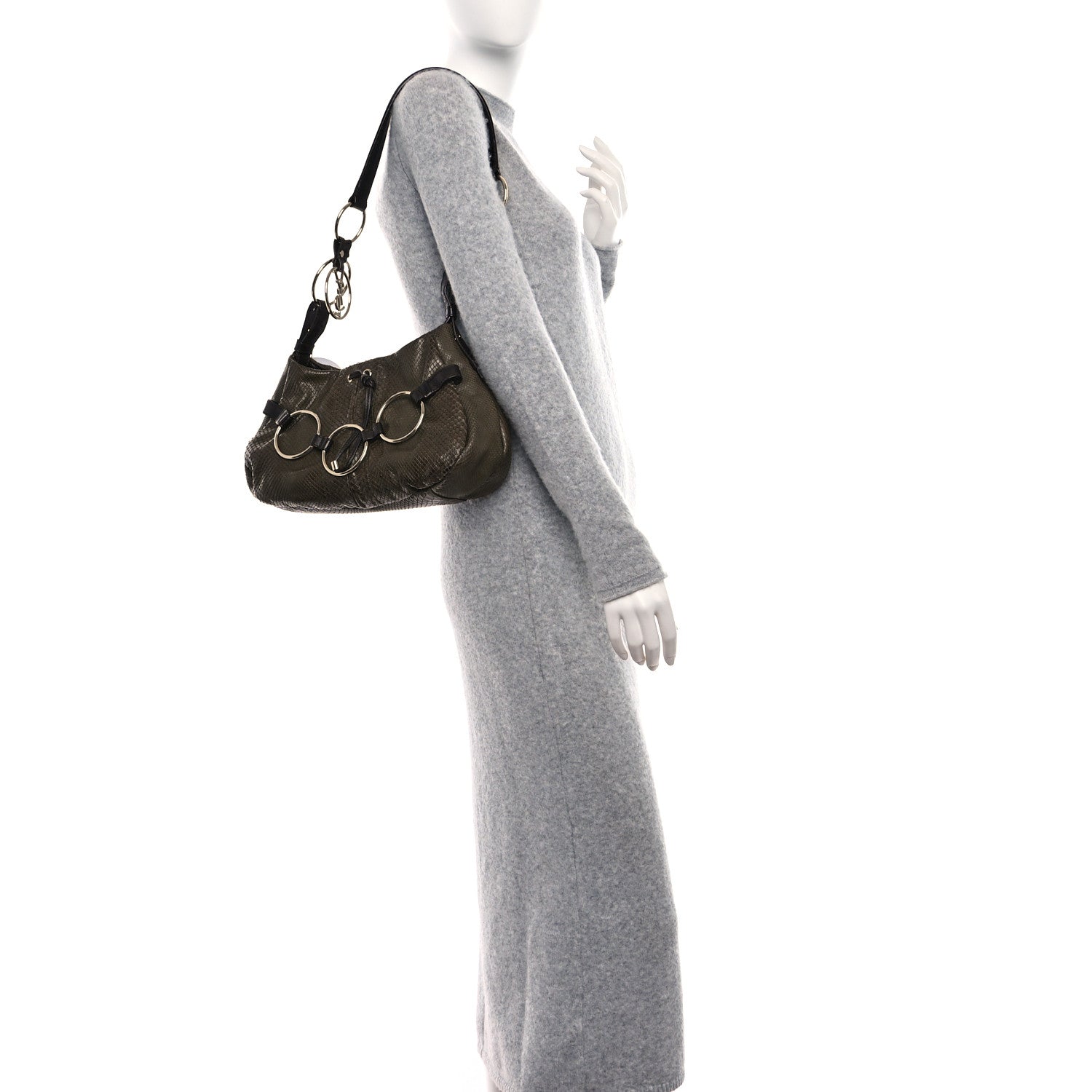 Saint Laurent Snakeskin Saharienne Shoulder Bag Green 2 of 9