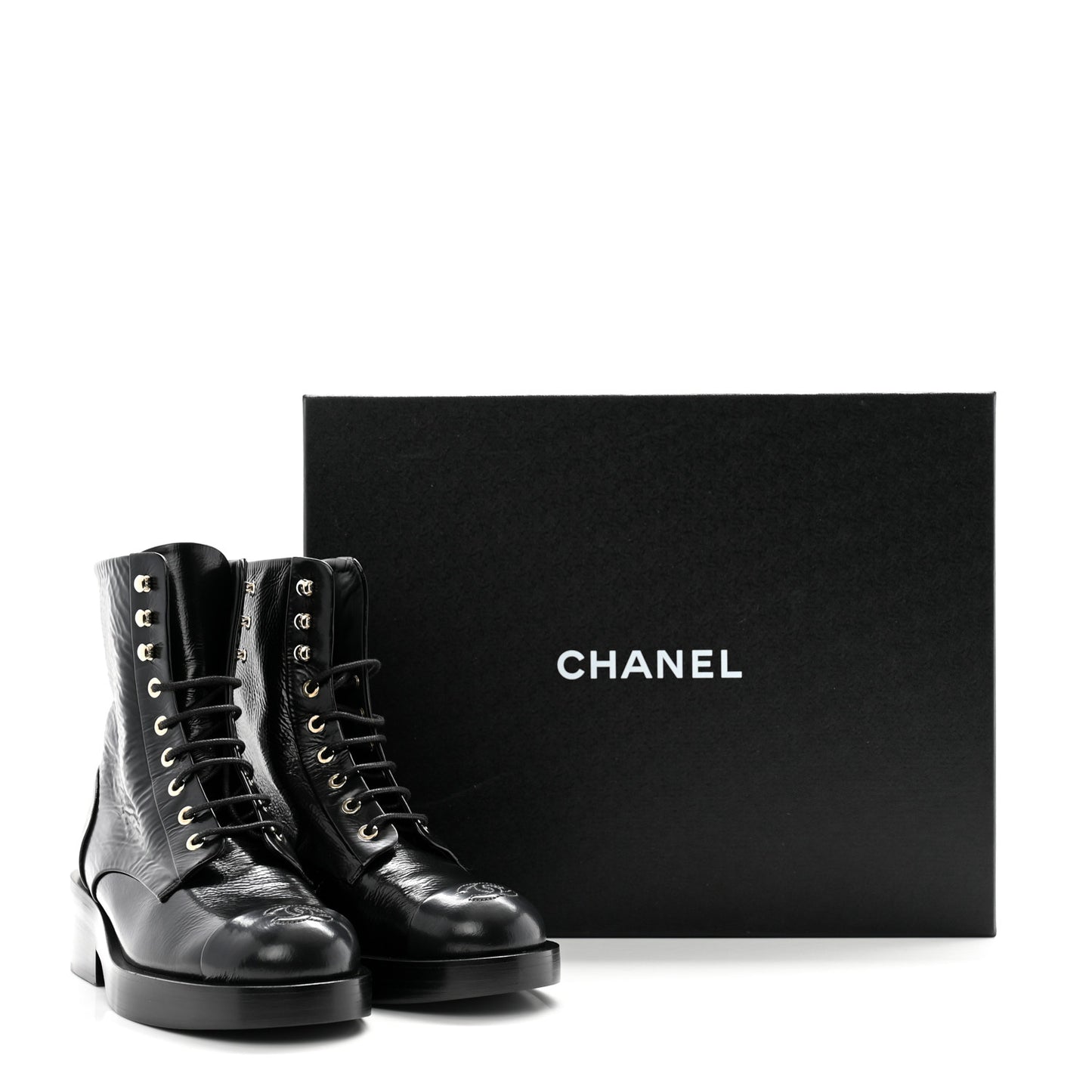 Shiny Goatskin Cap Toe Combat Boots 36.5 Black