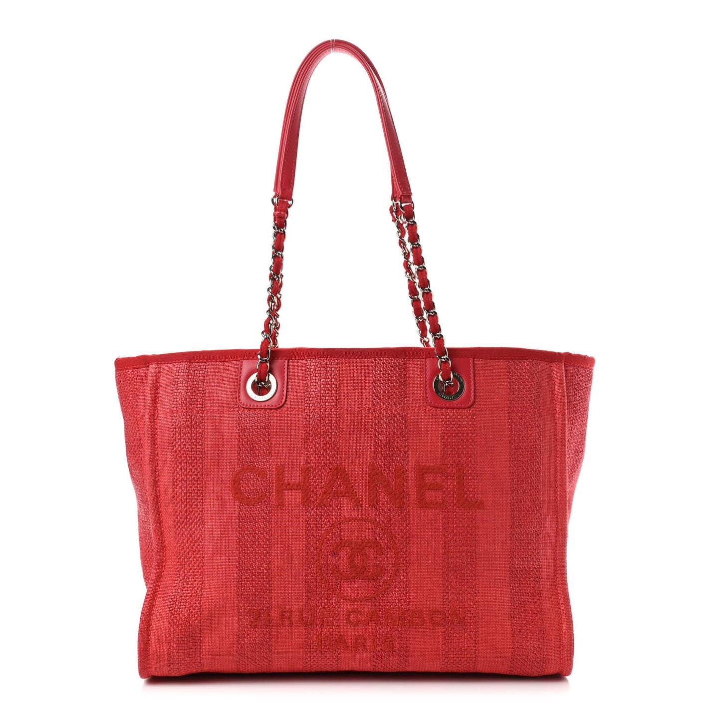 Mixed Fibers Striped Small Deauville Tote Red