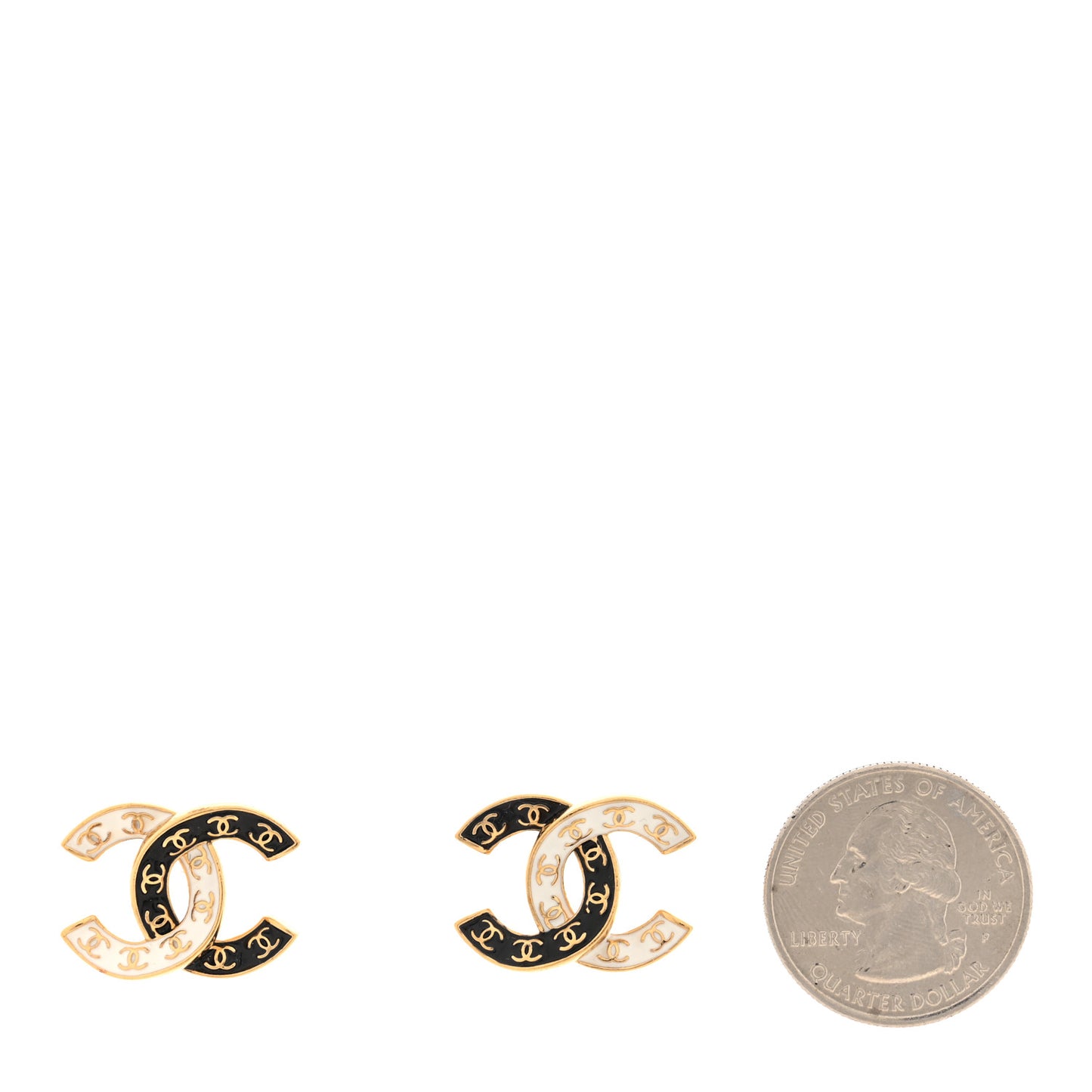 Enamel CC Logo Earrings Gold Black White