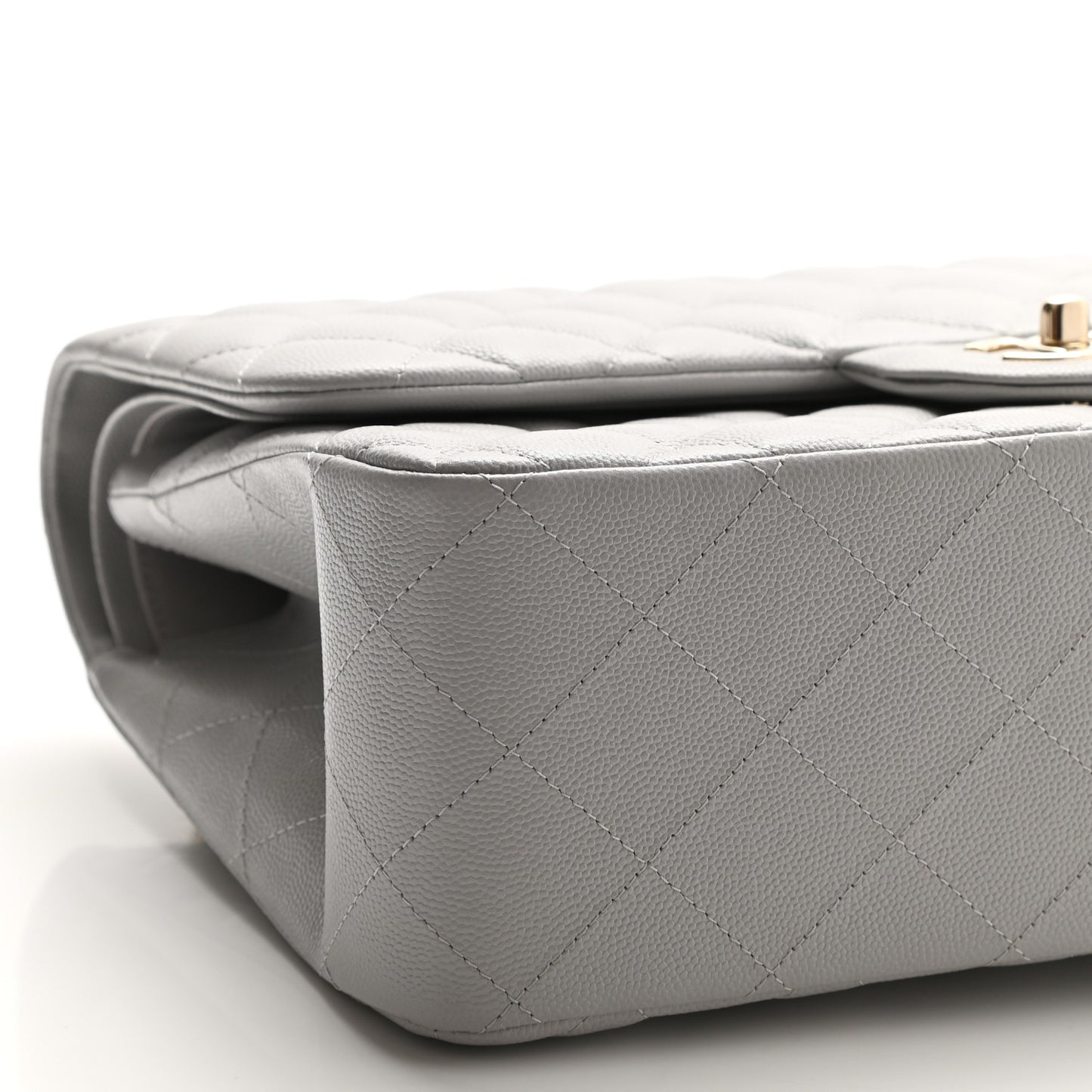 Caviar Quilted Jumbo Double Flap Grey