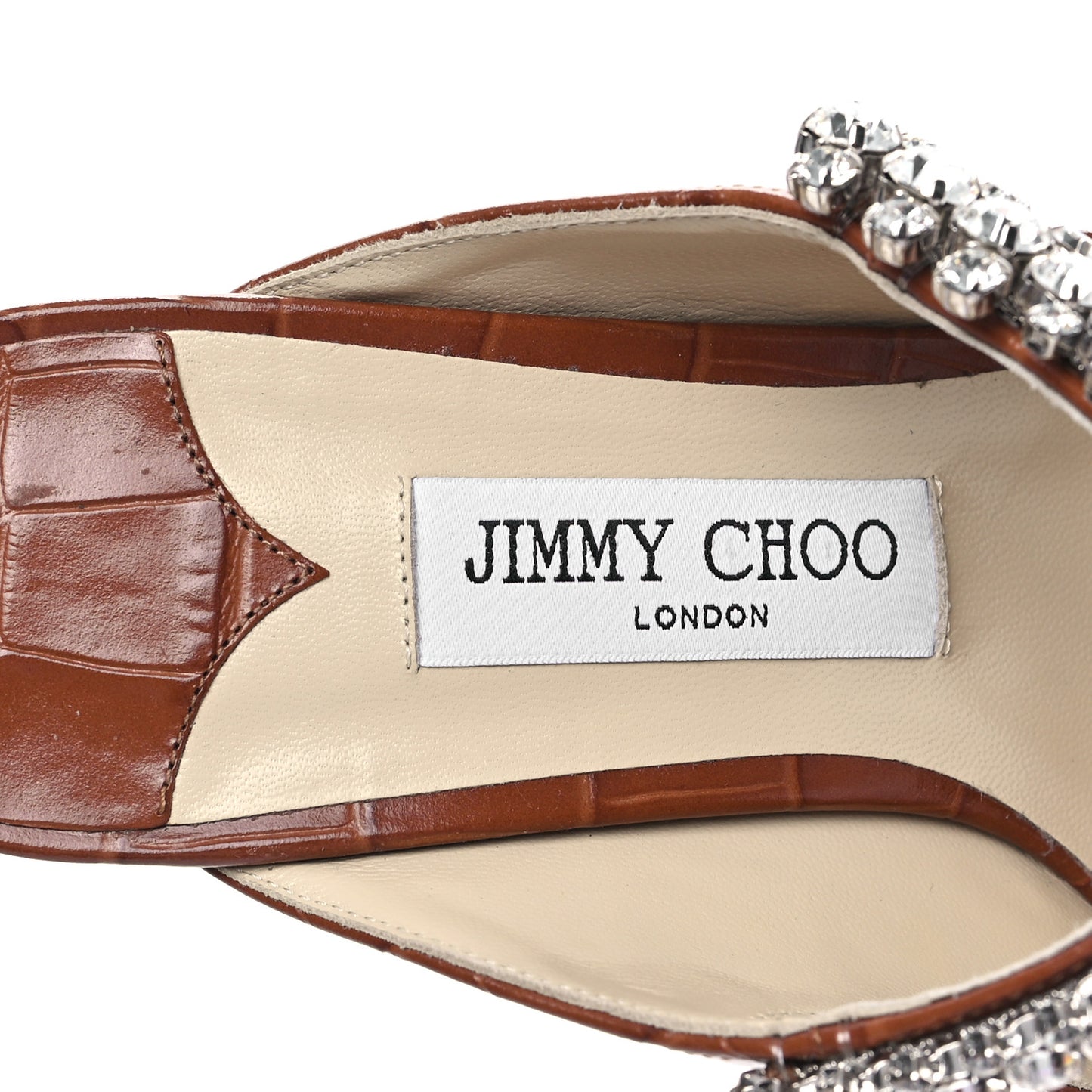 Crocodile Embossed Crystal Bing 65 Pumps 39.5 Tan
