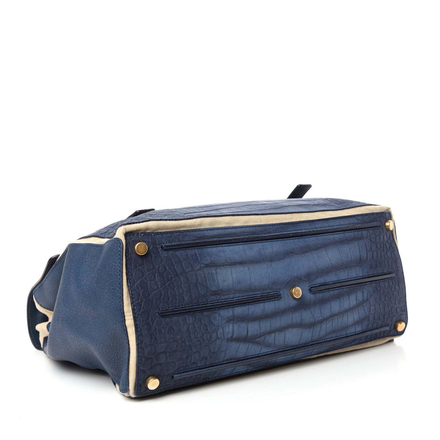 Calfskin Nubuck Crocodile Embossed Large Muse Two Blue