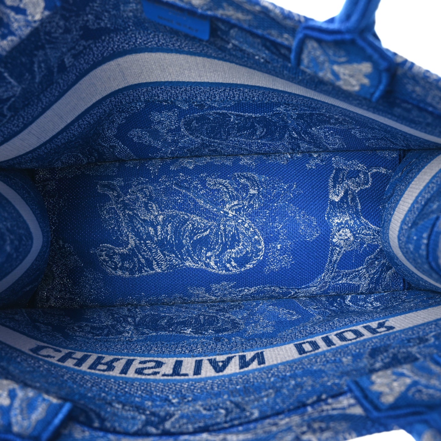 Canvas Embroidered Medium Dioriviera Toile De Jouy Book Tote Fluorescent Blue