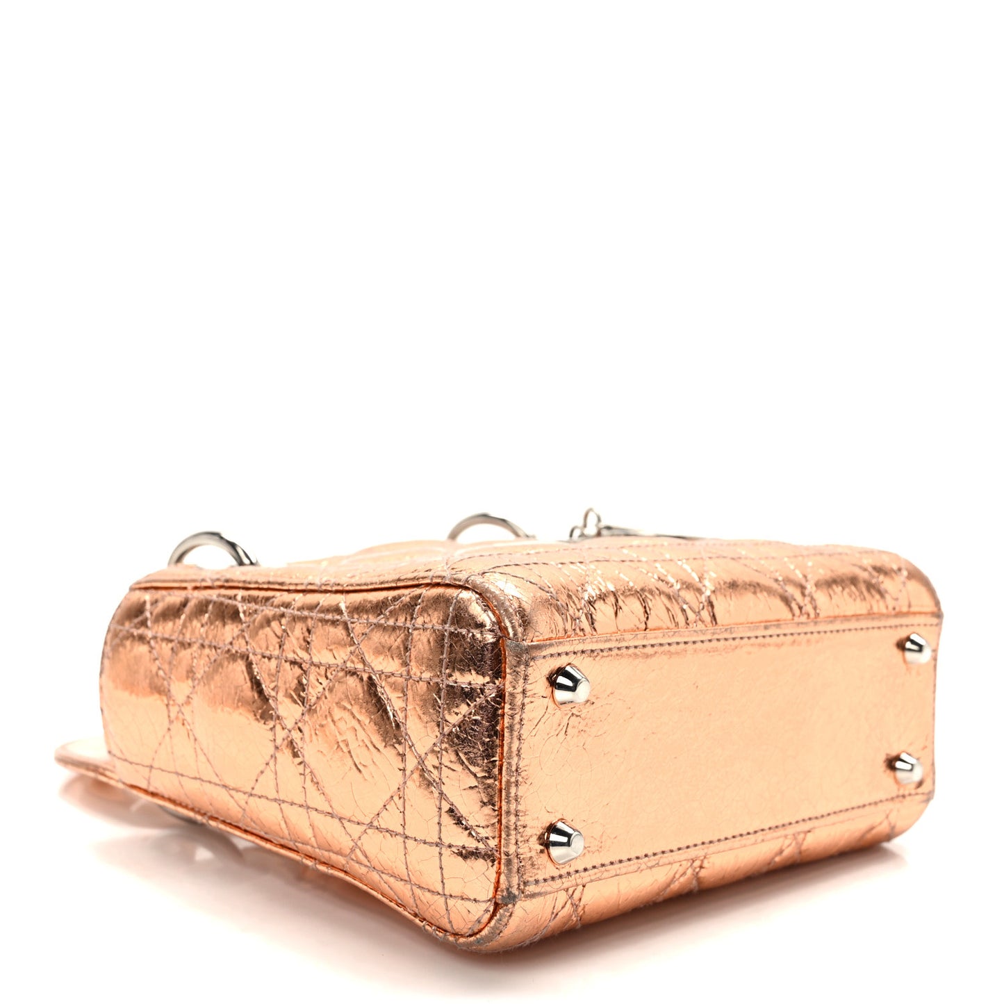 Metallic Crinkled Lambskin Cannage Mini Lady Dior Pink