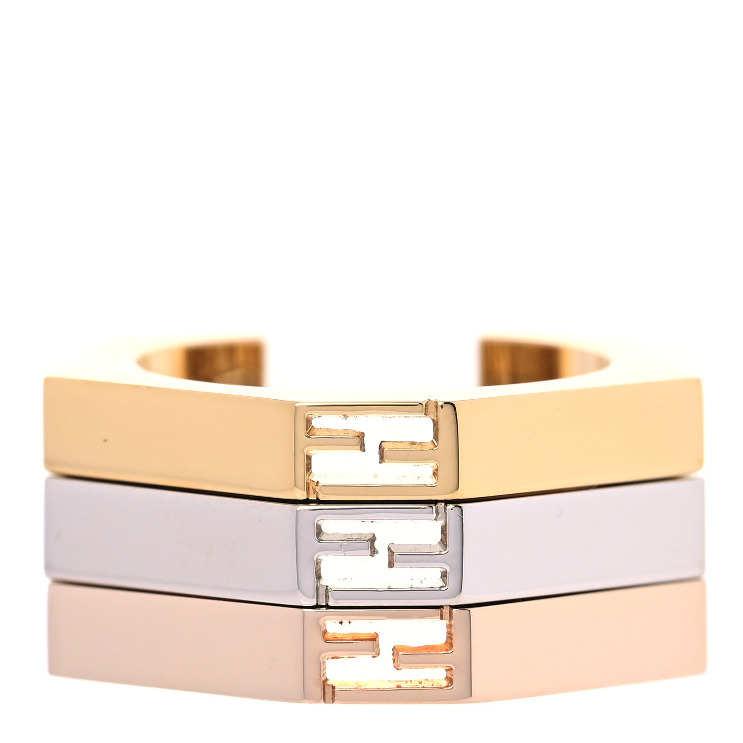 Fendi Metal Trio FF Baguette Ring M Gold Silver Rose Gold 1 of 5