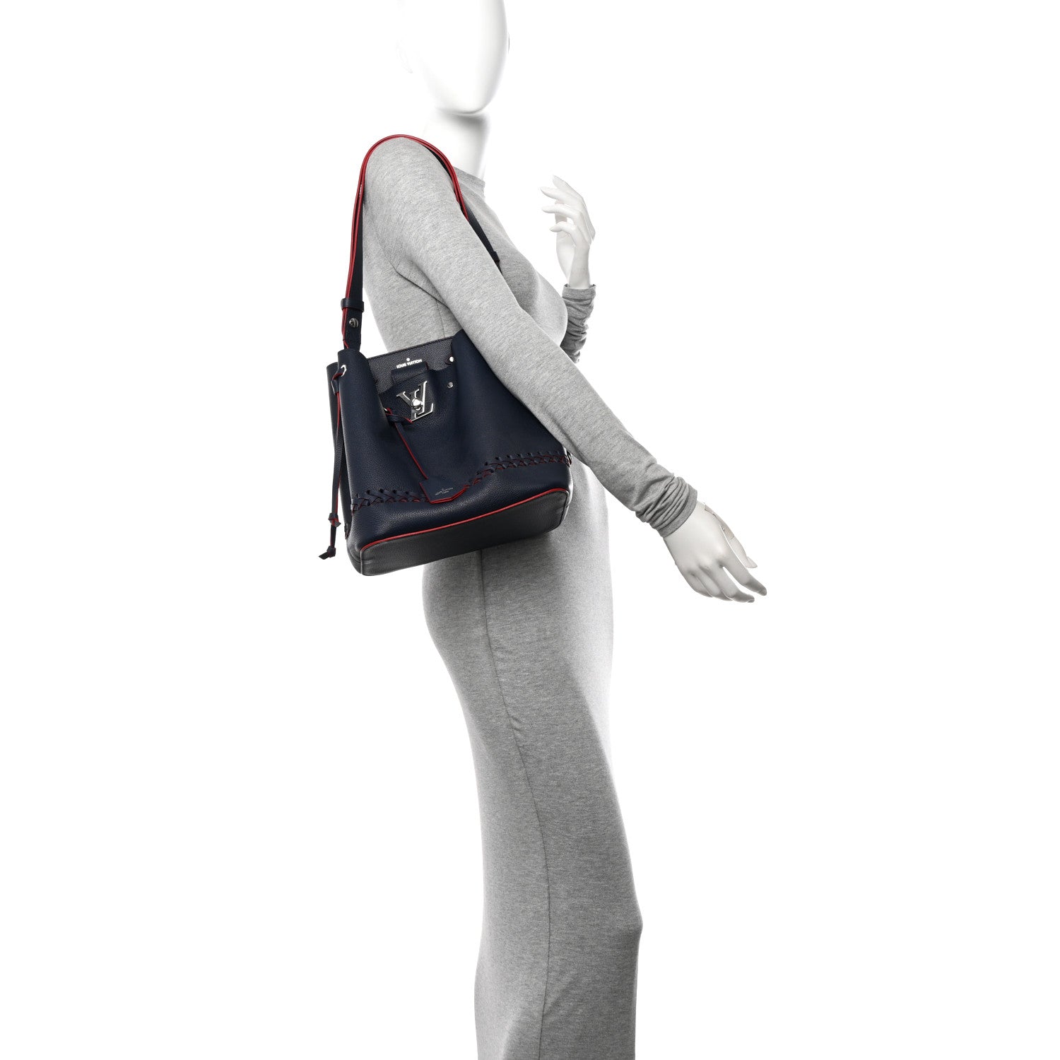 Louis Vuitton Soft Calfskin Braided Lockme Bucket Marine Rouge 2 of 11