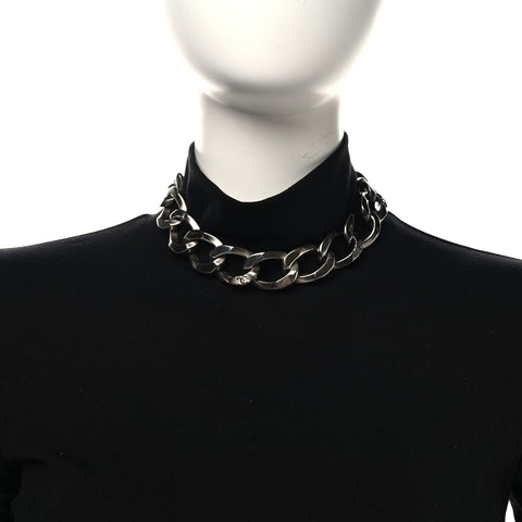 Metal Chain Link CC Choker Necklace Silver