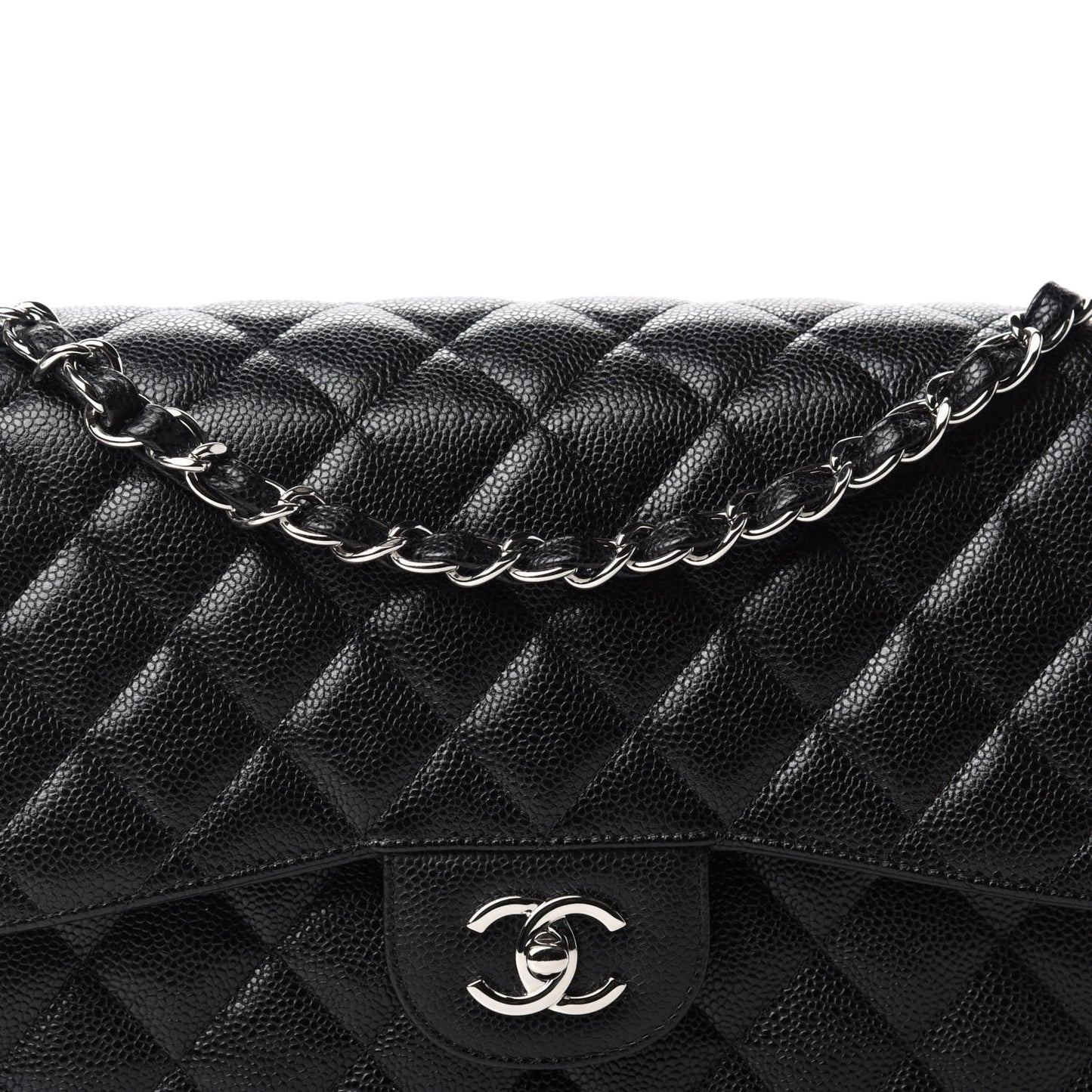 Caviar Quilted Jumbo Double Flap Black