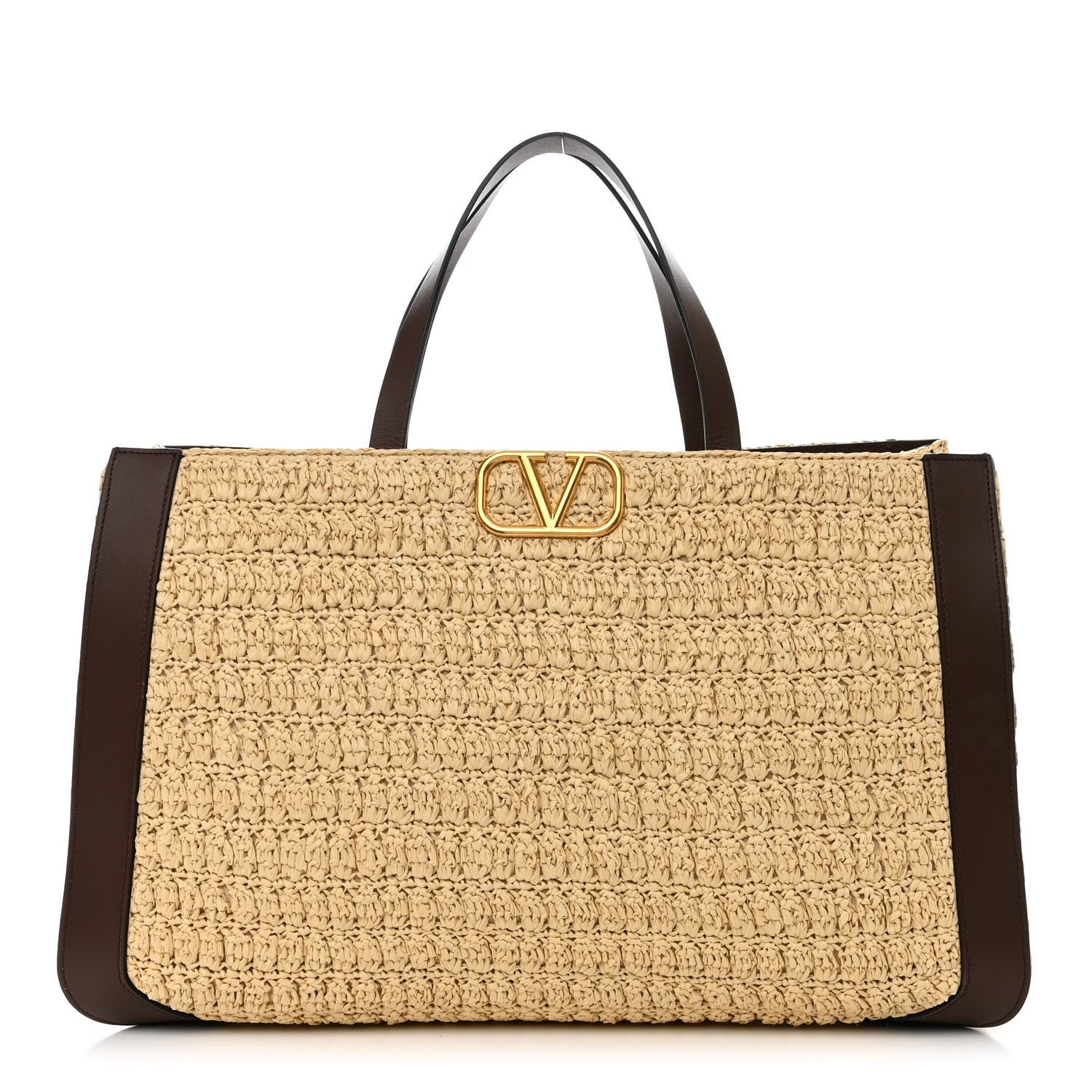 Valentino Garavani Raffia Calfskin Vlogo Tote Naturale Fondant 1 of 9