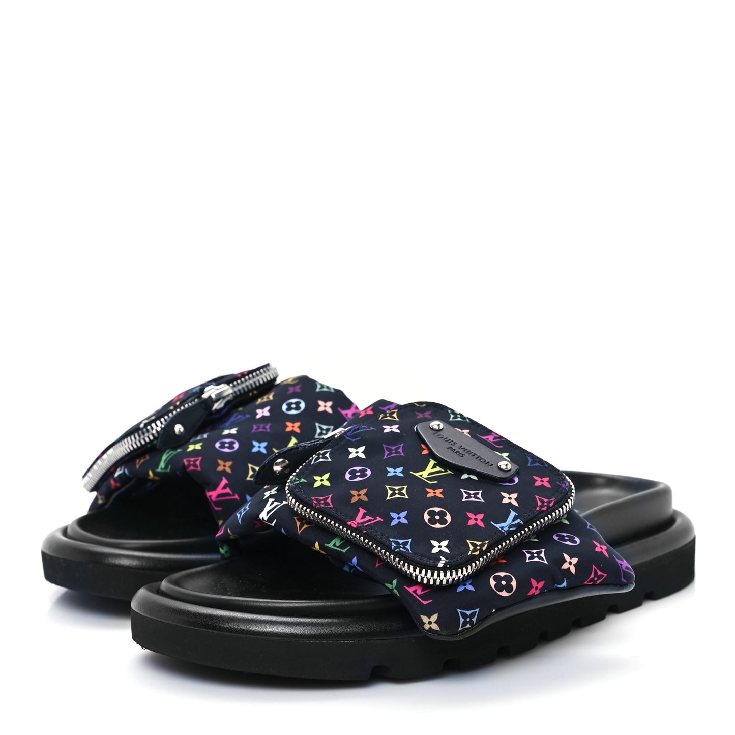 LV X TM Monogram Multicolor Pool Pillow Flat Comfort Mule 38 Black