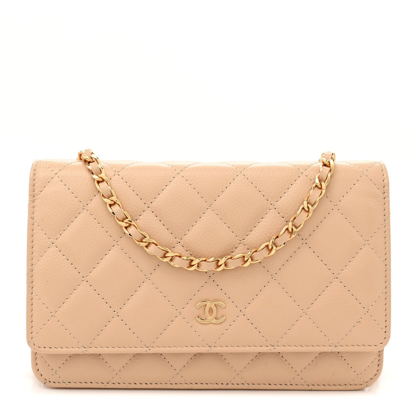 Caviar Quilted Wallet on Chain WOC Beige