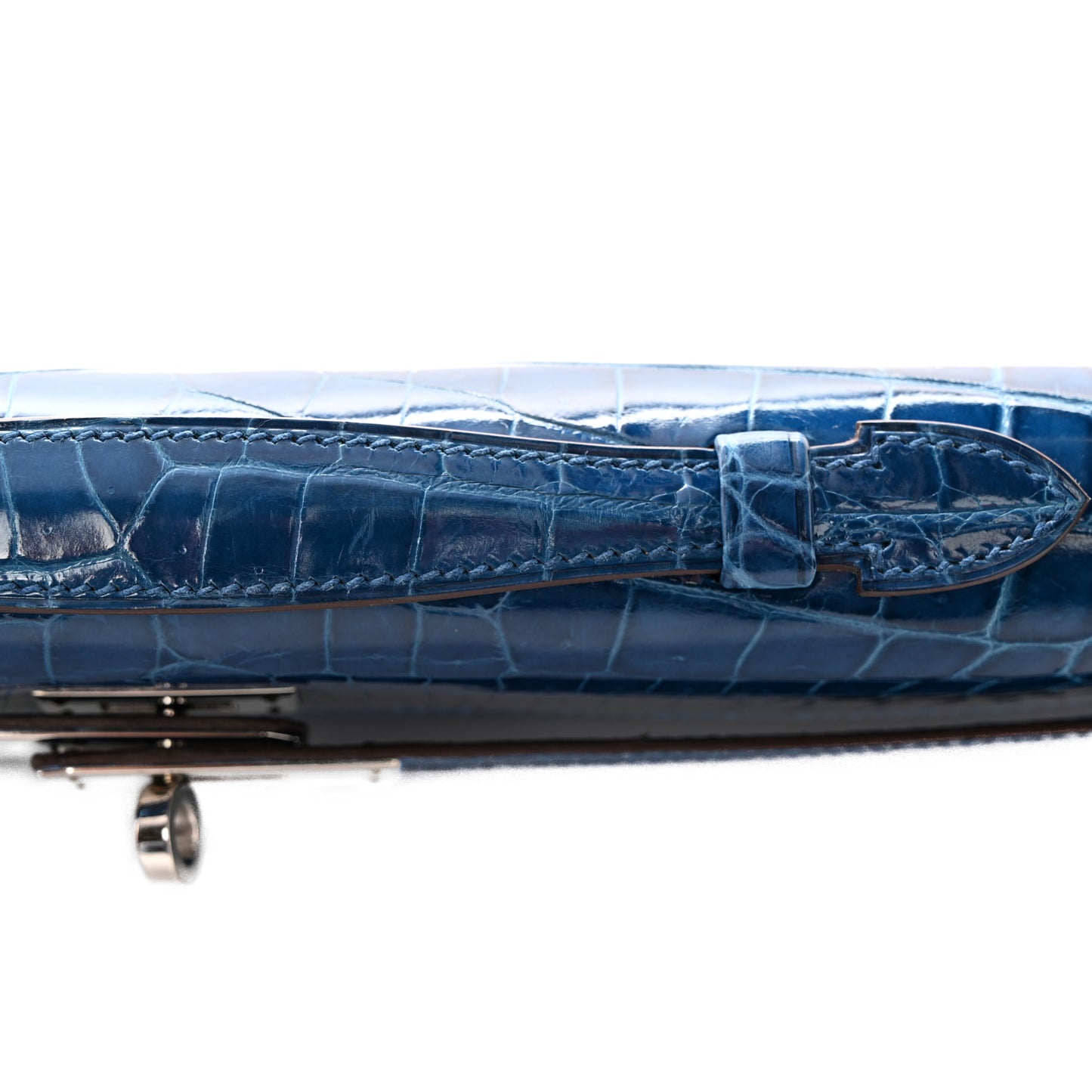 Shiny Niloticus Crocodile Kelly Cut Pochette Bleu De Malte