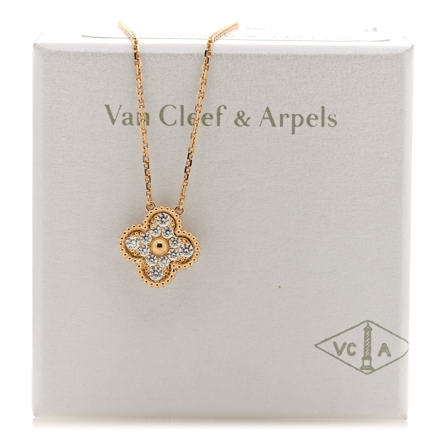 18K Yellow Gold Diamond Vintage Alhambra Pendant Necklace