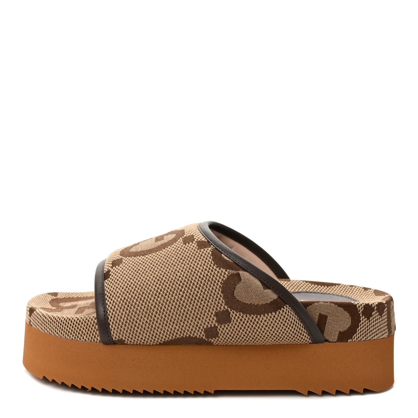 Monogram Jumbo GG Nappa Samoa Platform 40mm Slide Sandals 36 Camel Ebony New Acero