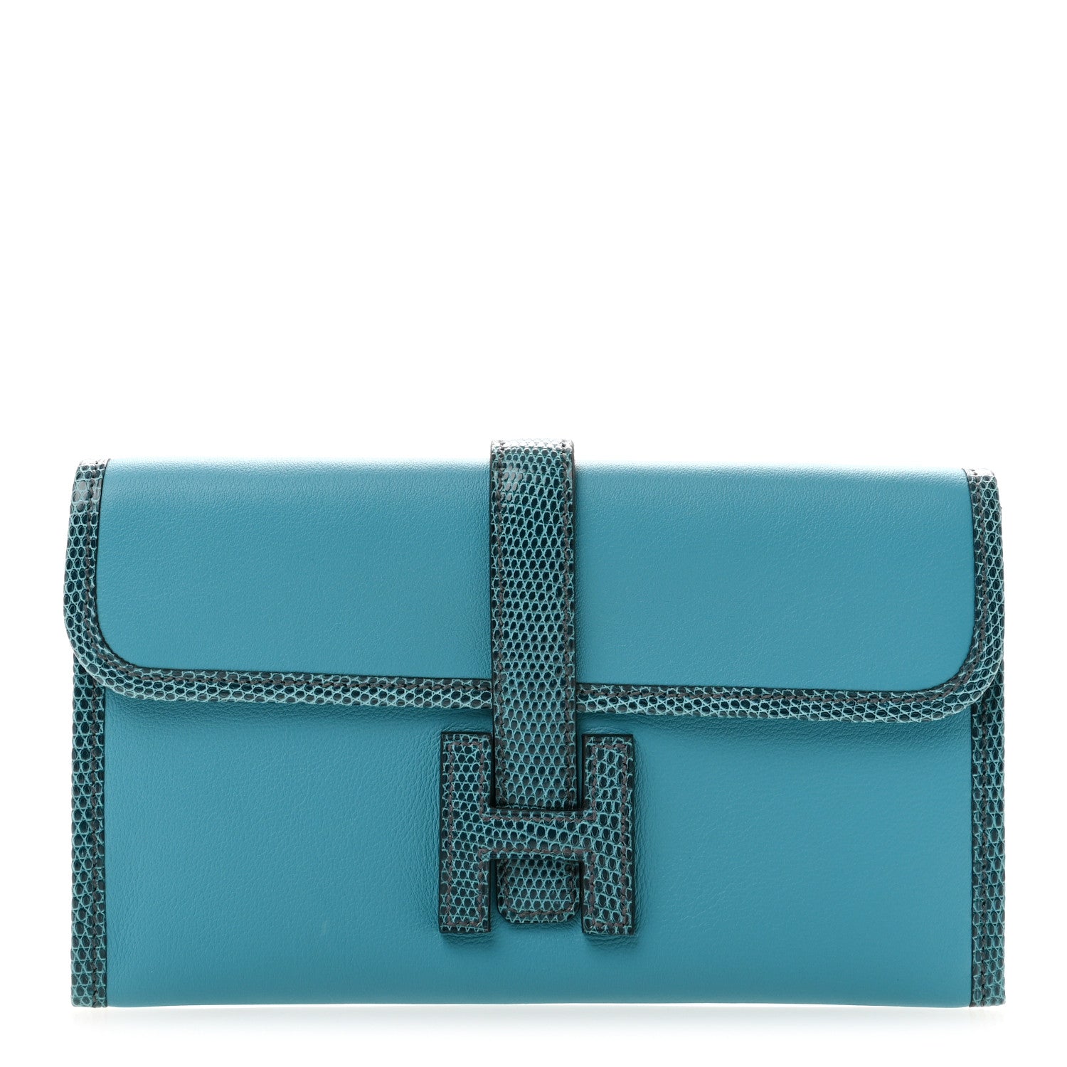 Hermes Swift Lizard Jige Elan Touch Duo Clutch Bleu Paon Mykonos
