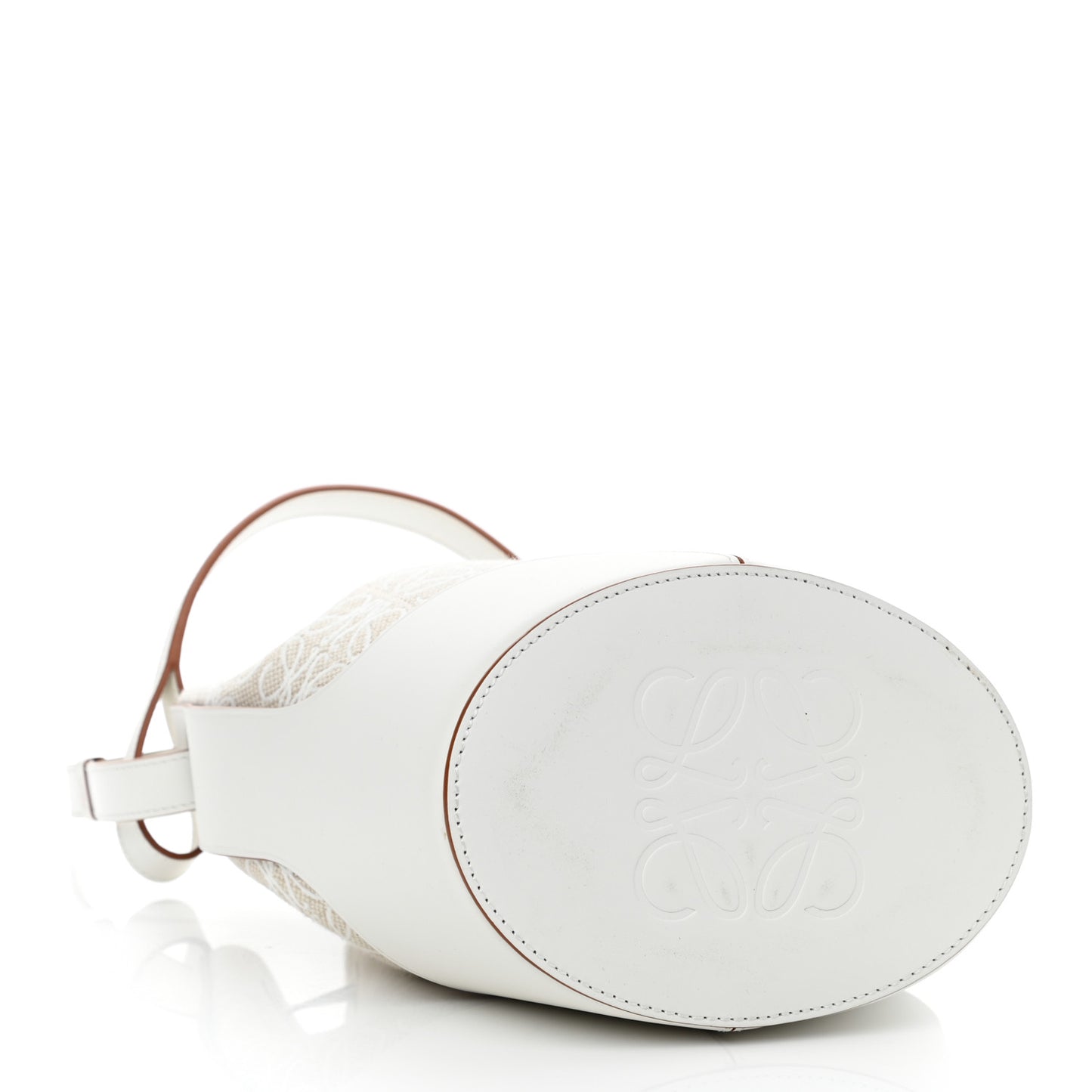 Calfskin Jacquard Linen Anagram Embroidered Small Balloon Bucket Bag Ecru White
