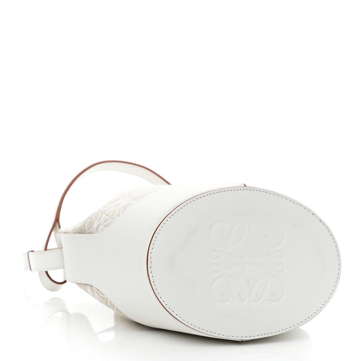 Loewe Calfskin Jacquard Linen Anagram Embroidered Small Balloon Bucket Bag Ecru White 4 of 10