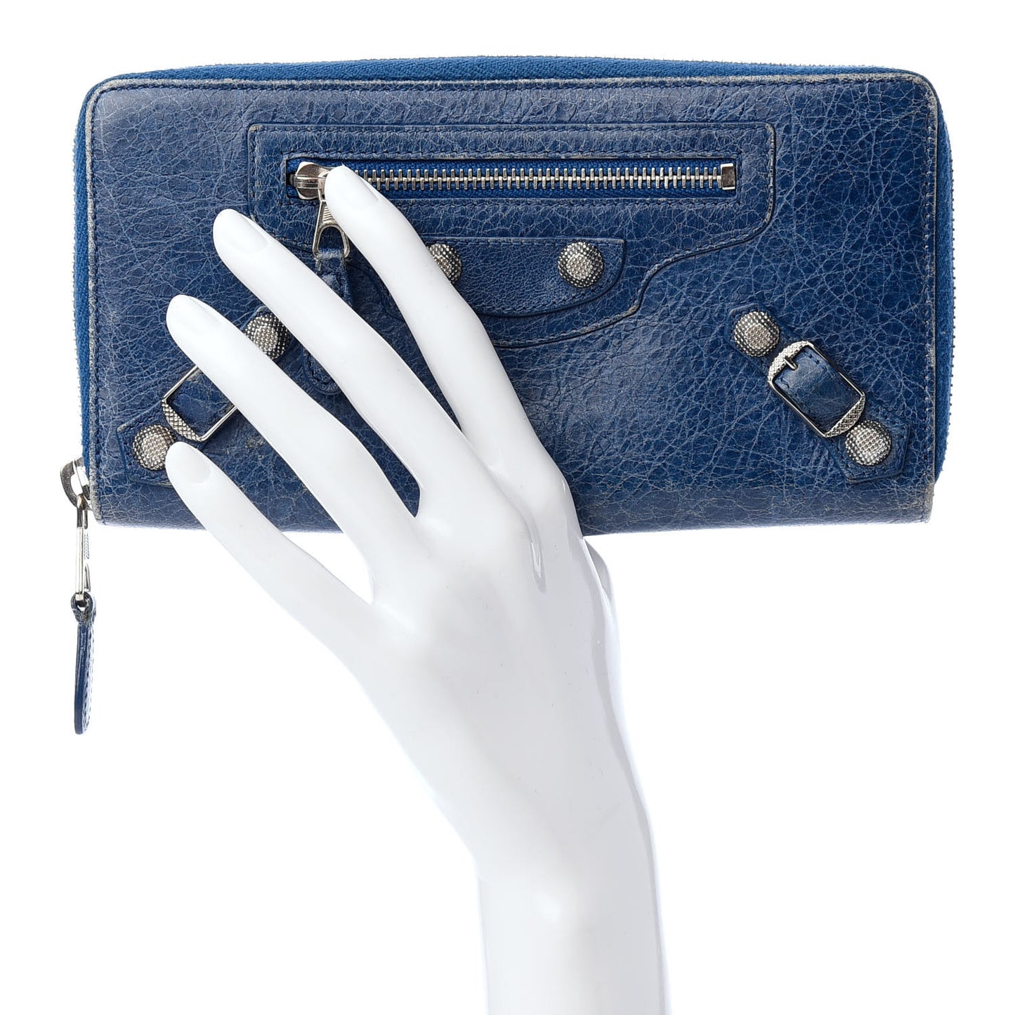 Agneau Giant 12 Silver Hardware Continental Zip Around Wallet Bleu Cobalt