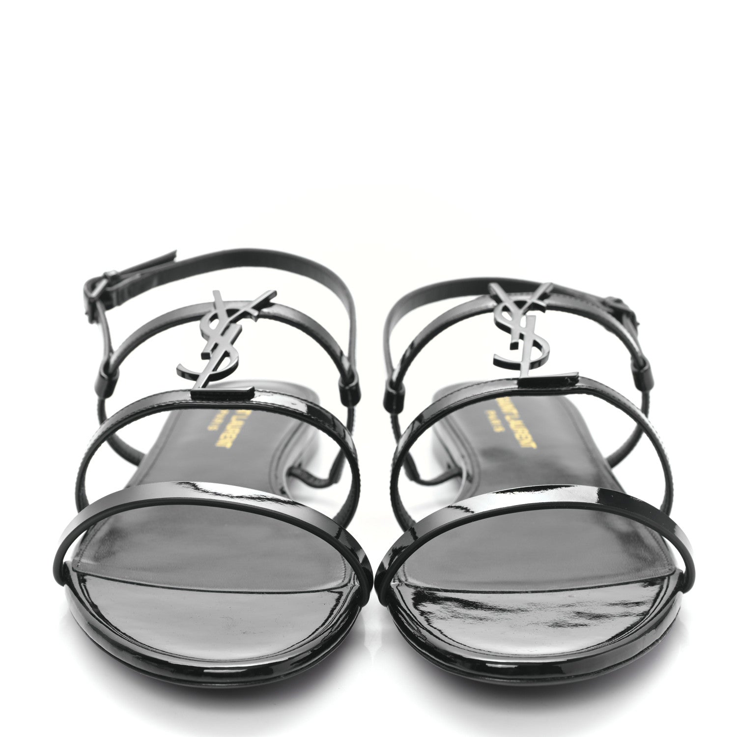 Saint Laurent Patent Calfskin Cassandra Monogram Sandals 40 Black 2 of 8