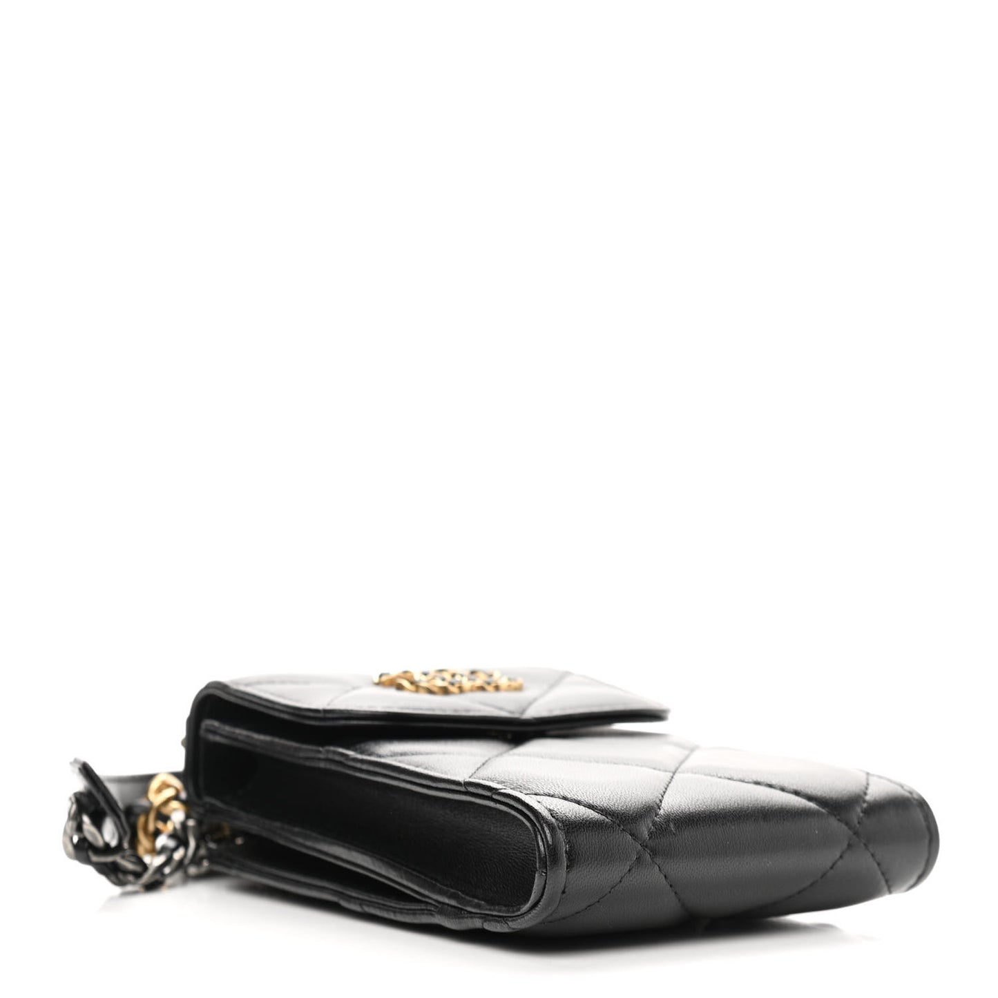 Lambskin Quilted Chanel 19 Phone Holder With Chain Black