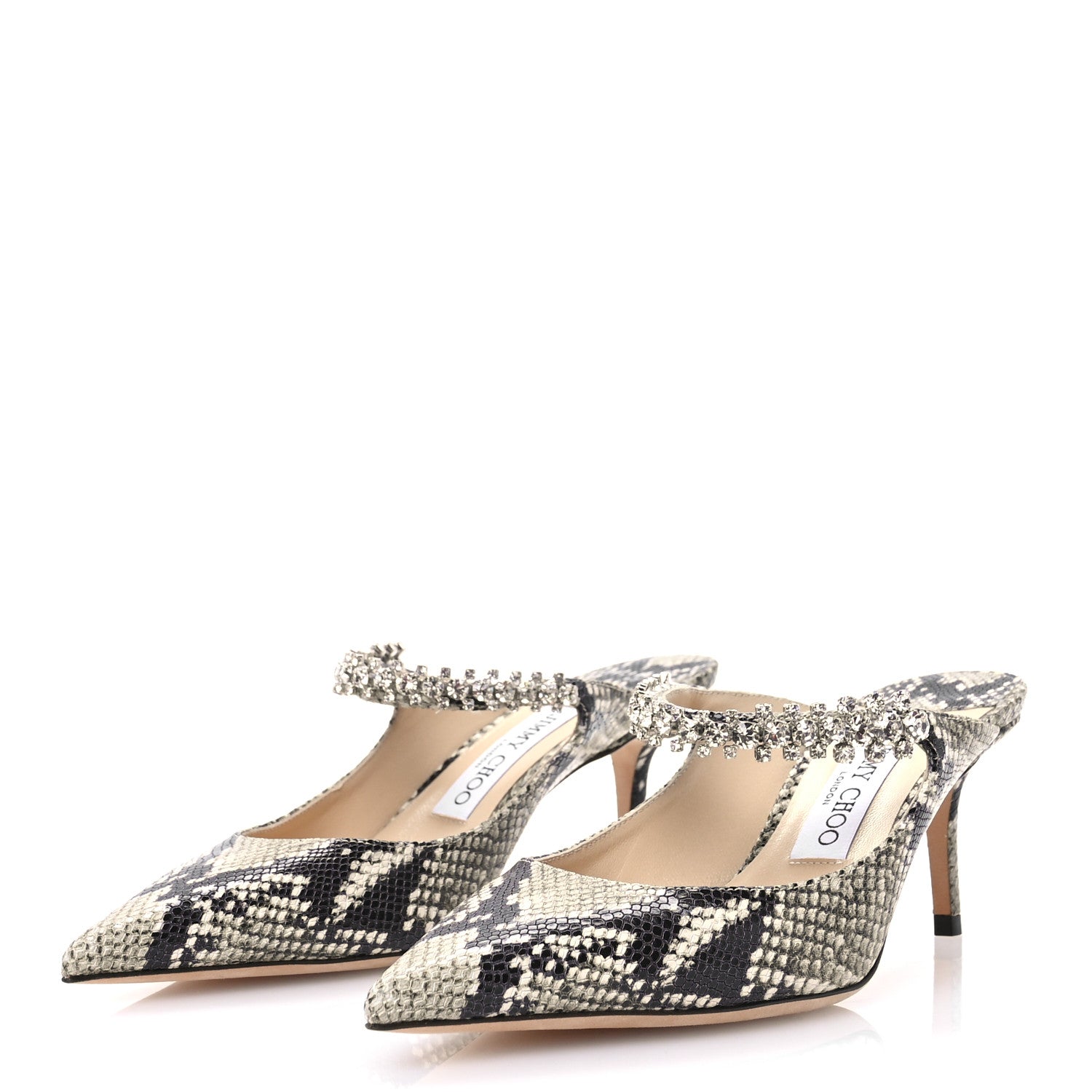 Jimmy Choo Snakeskin Embossed Crystal Bing 65 Pumps 38.5 Beige 3 of 7