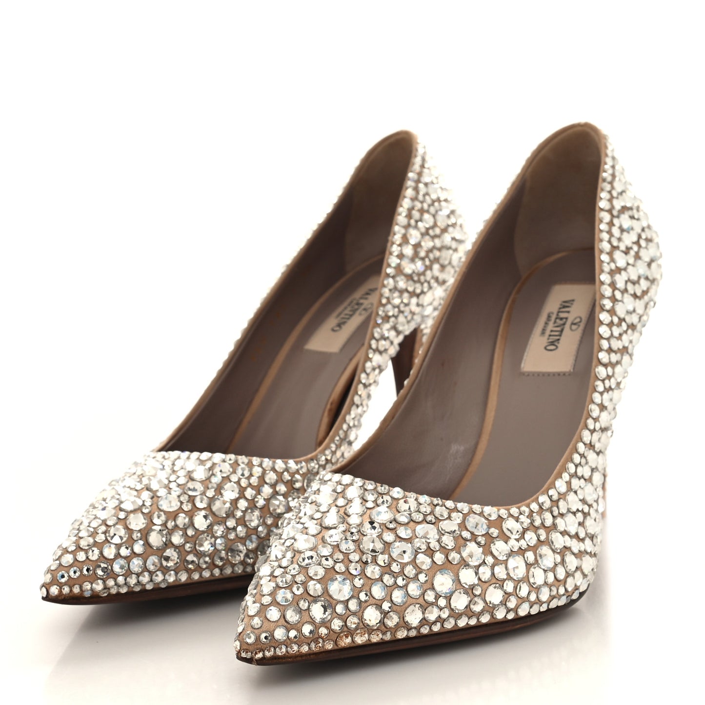 Satin Crystal Embellished Moonflow 90mm Pumps 38 Poudre