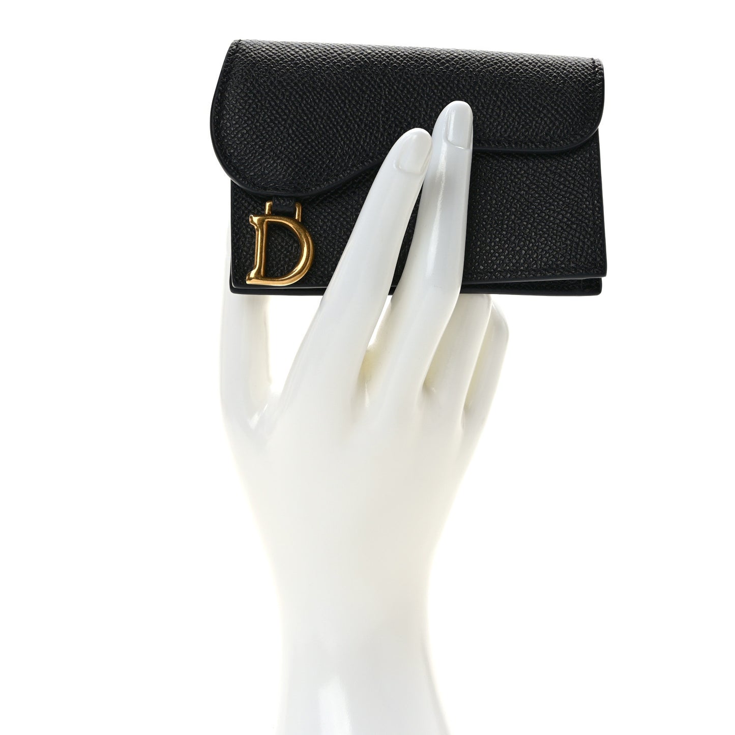 Grained Calfskin Saddle Card Holder Black