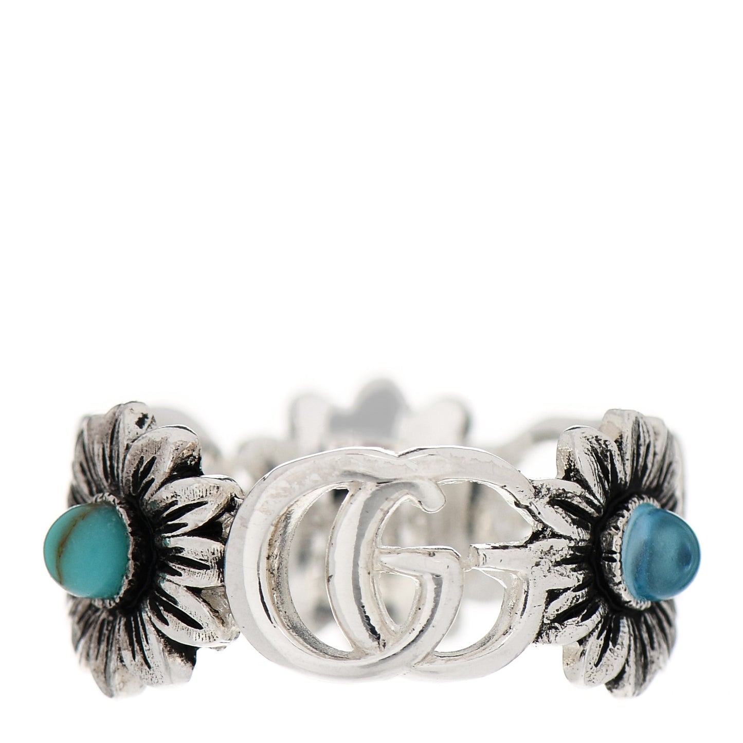 Sterling Silver Mother of Pearl Blue Topaz Flower Marmont Double G Ring 54 7