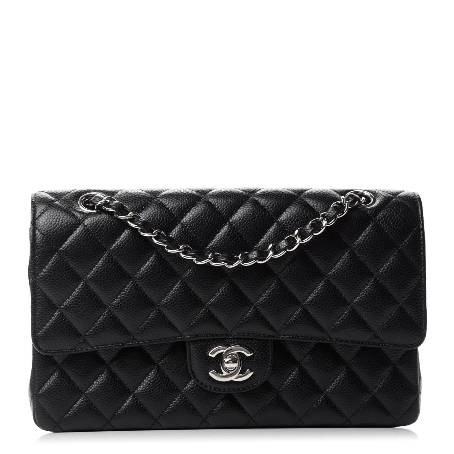 Caviar Quilted Medium Double Flap Black