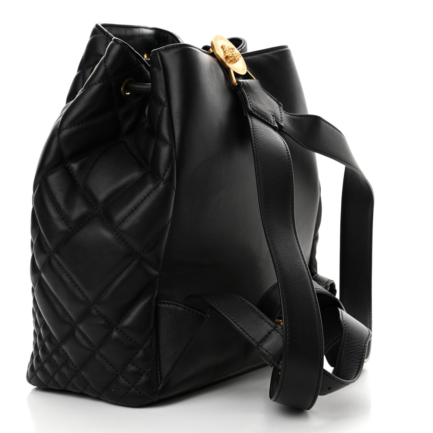 Calfskin Quilted Medusa Tribute Drawstring Backpack Black
