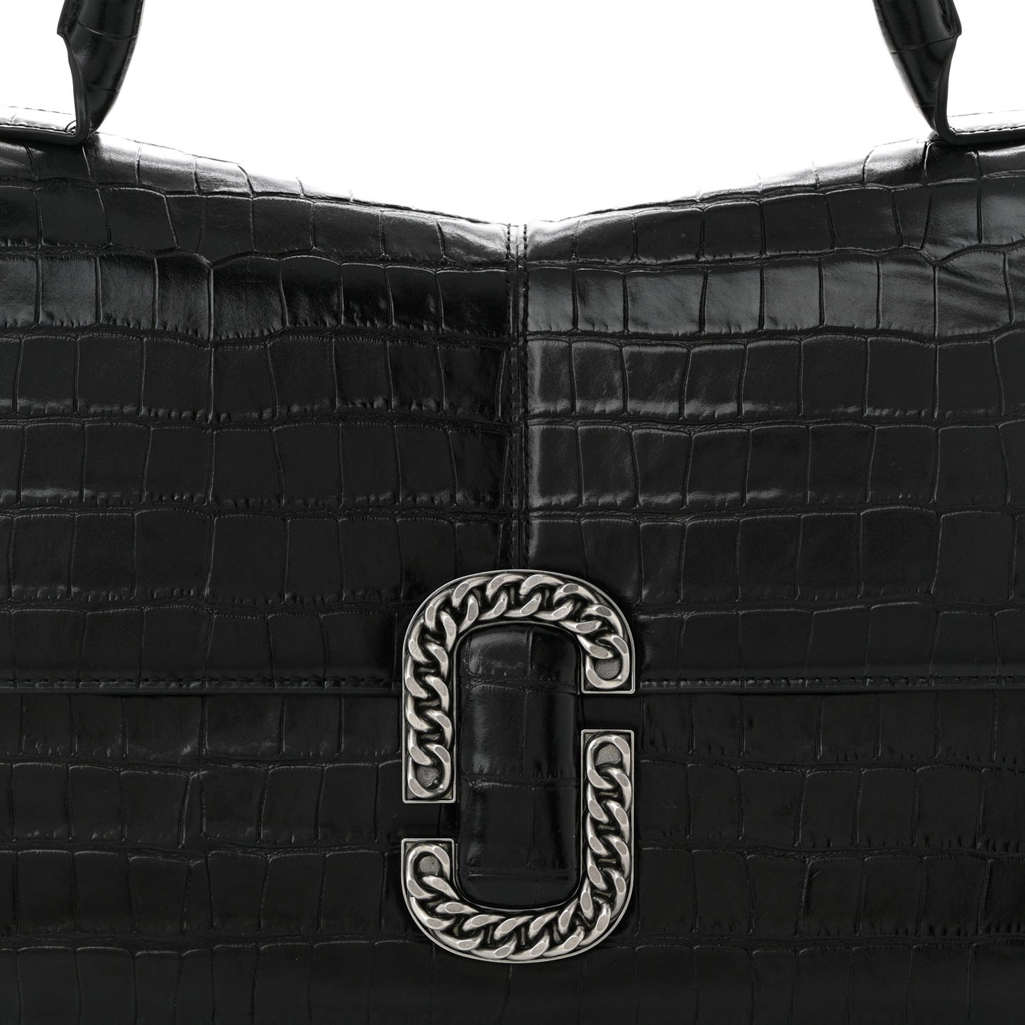 Calfskin Crocodile Embossed The St Marc Large Top Handle Bag Black