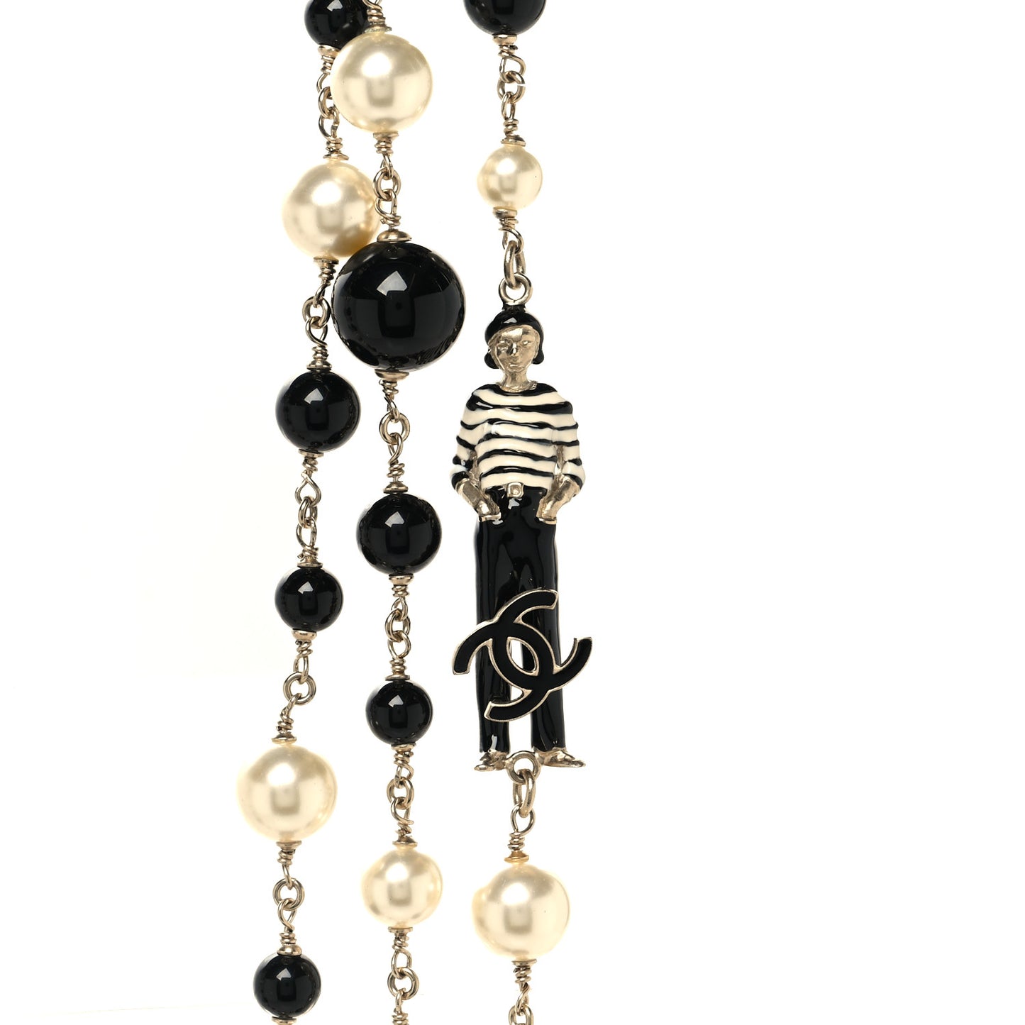 Pearl CC 100th Anniversary Coco Charm Necklace Black Beige Gold