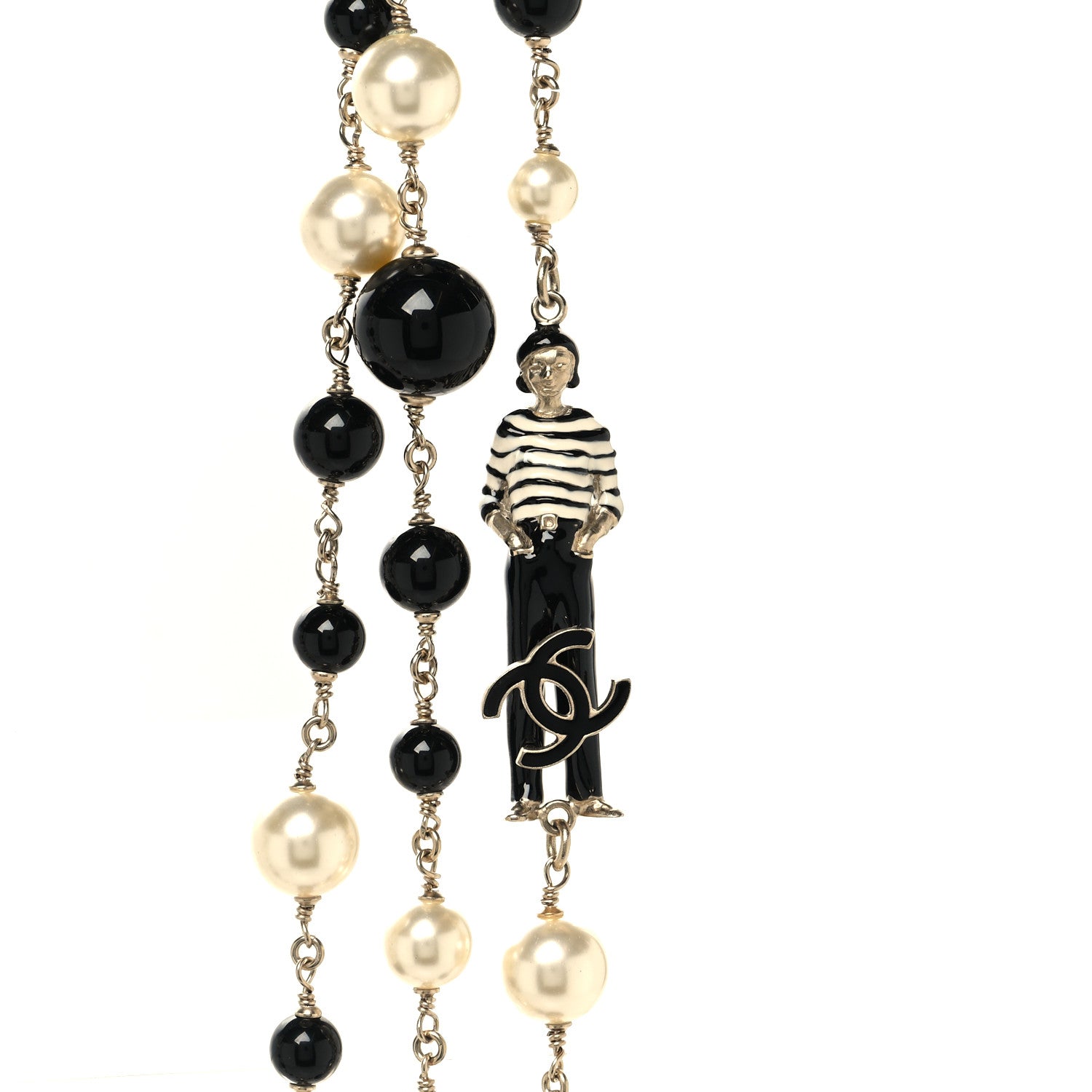 Chanel Pearl CC 100th Anniversary Coco Charm Necklace Black Beige Gold 4 of 7