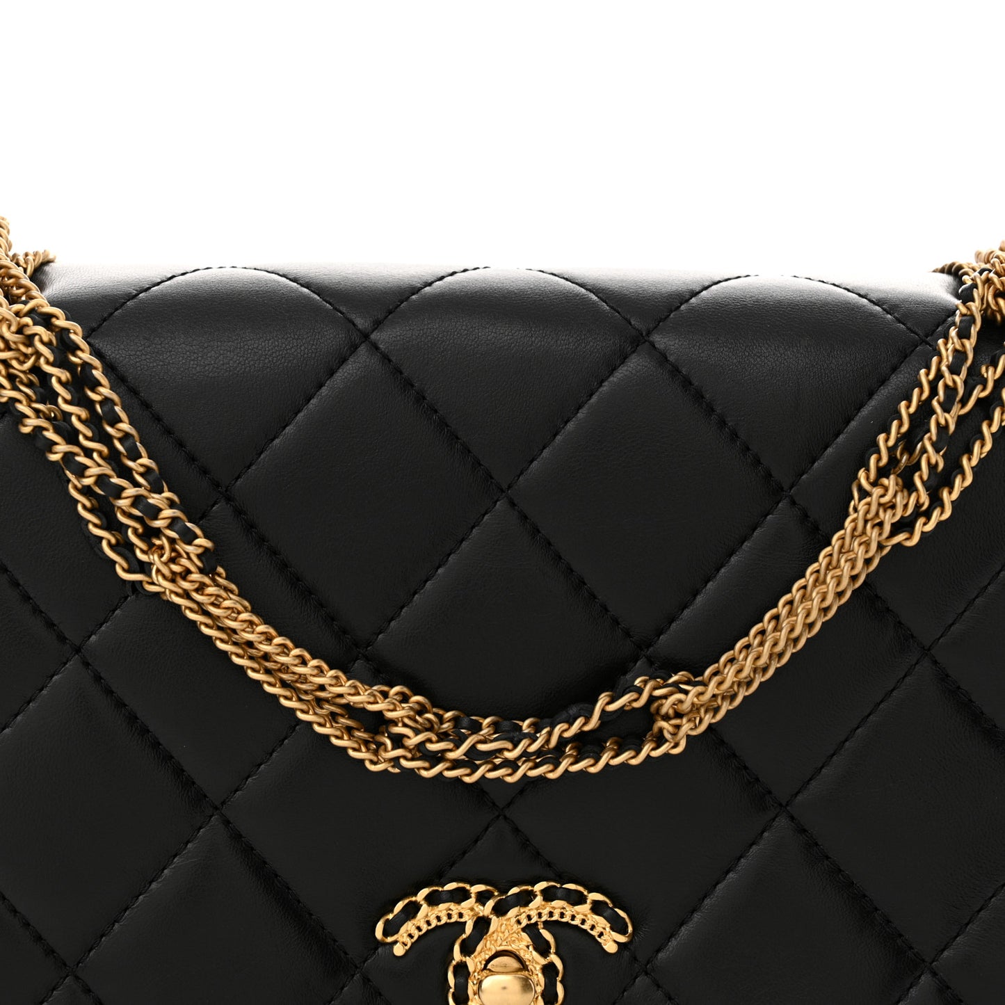 Lambskin Quilted On And On Small Chain Flap Black