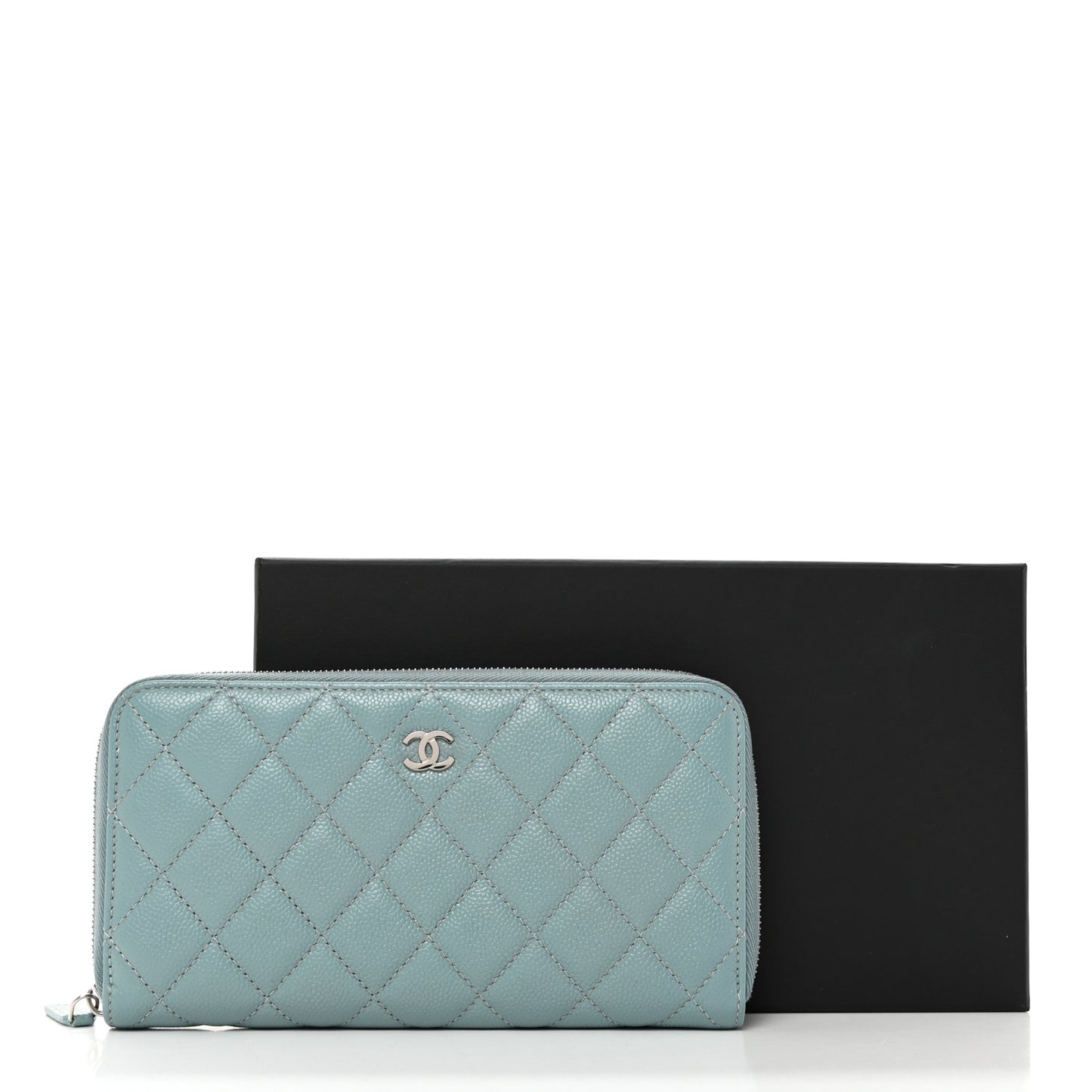 Caviar Quilted Large Gusset Zip Around Wallet Light Blue